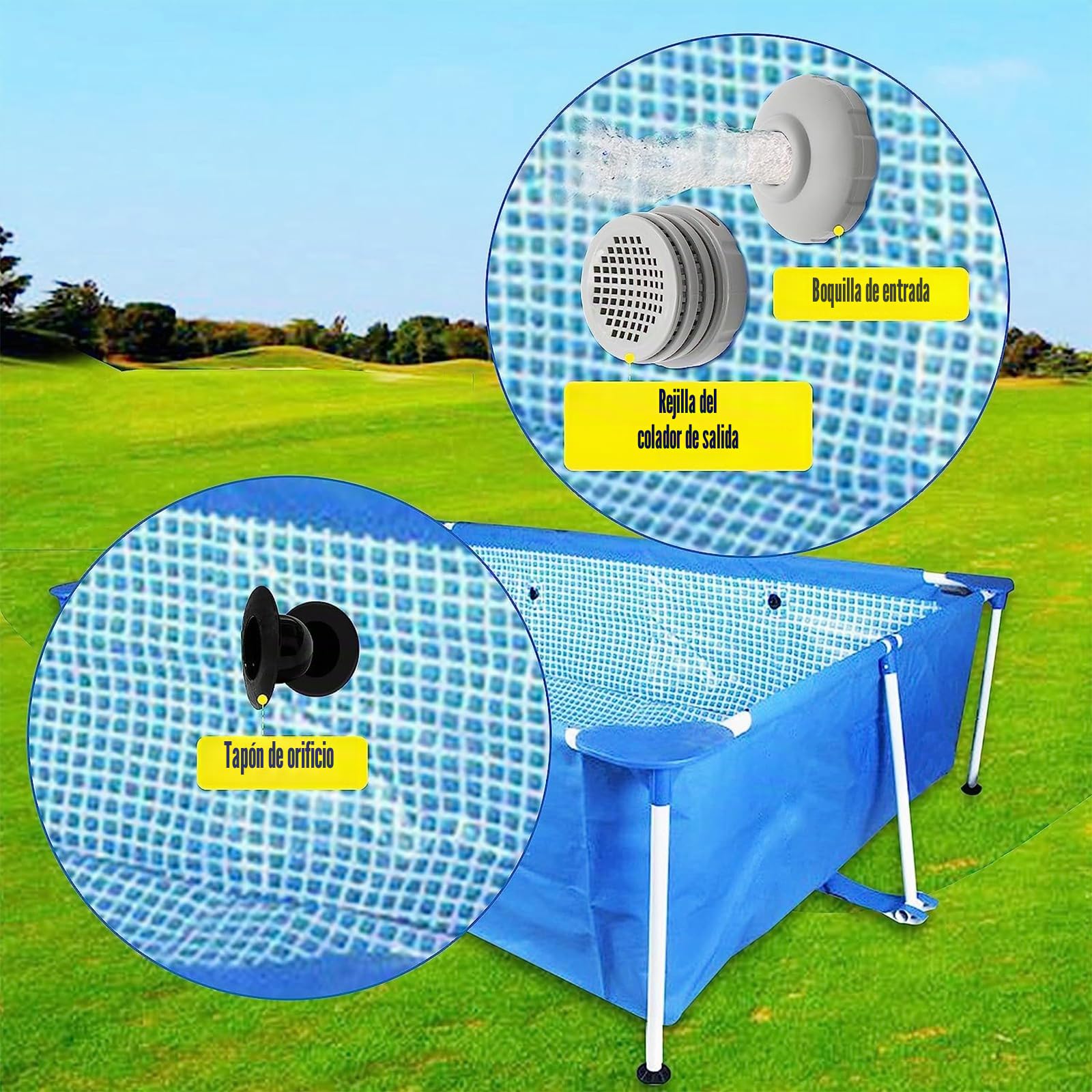 Kit de Coladores pequeños para Piscinas, conexión de Manguera de Boquilla de Piscina con 4 Tapones de Pared para Piscina, tapón de tapón de Agujero Compatible con Intex y Bestway
