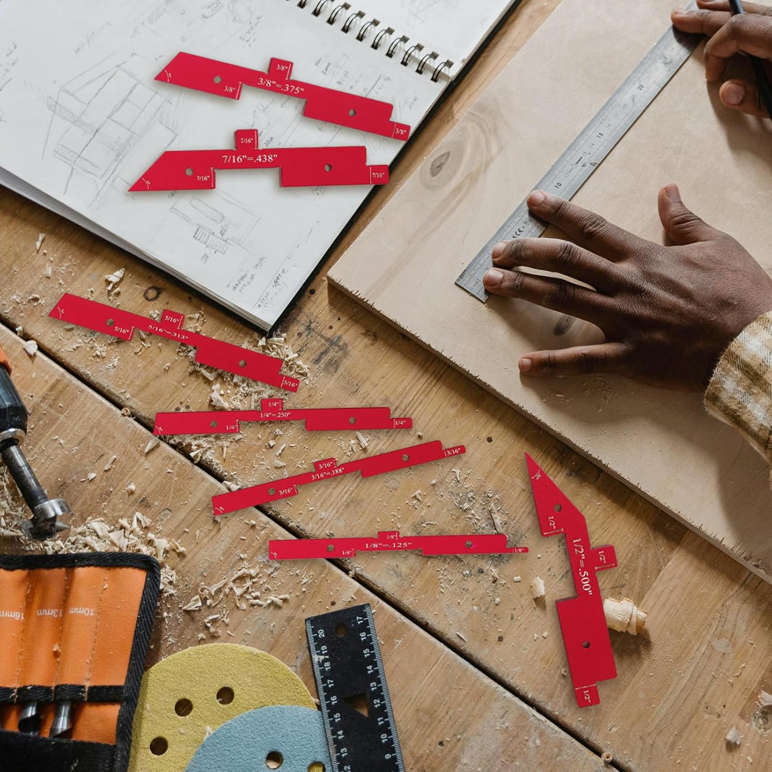 Woodworking Setup Blocks 7-Piece Adjustable Height Gauge for Precision Measurements Suitable for Router Tables and DIY Carpentry Projects