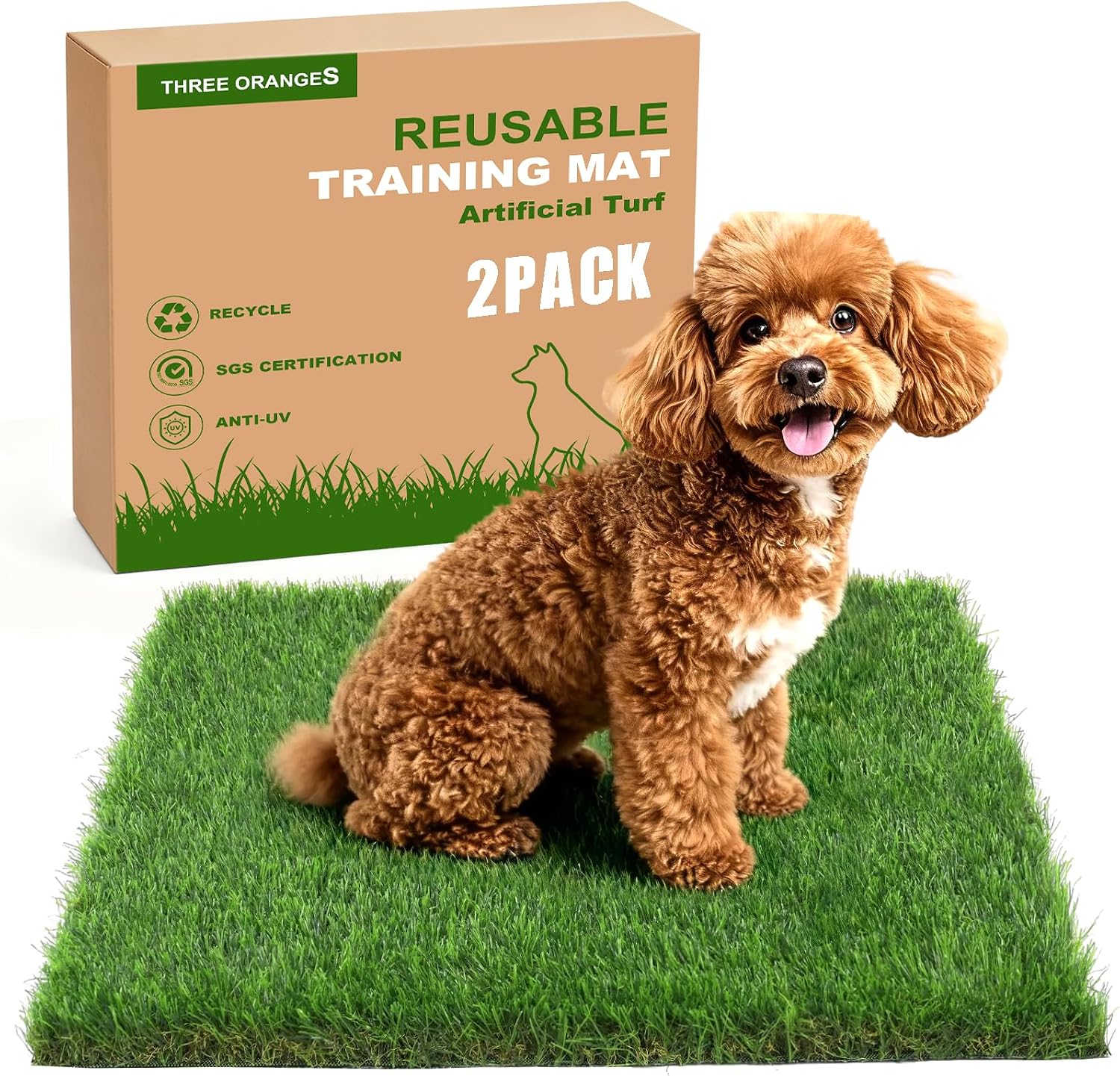 Grass Pee Pads for Dogs, 2-Pack 14 x 18 Inch Artificial Grass Replacement Mats, Reusable Fast-Drain Dog Potty Turf for 16 x 20 Inch Trays, Indoor Puppy Potty Training
