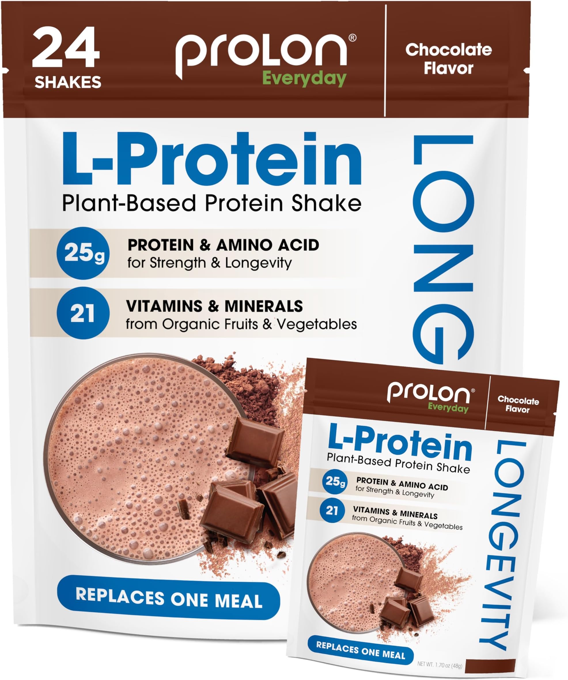 Longevity Plant Based Protein Powder | Muscle Synthesis & Repair, Healthy Aging, Boost Performance | Vitamins, Gluten Free, Amino Acids, Antioxidants | 25g of Protein | Chocolate, 24 Packets