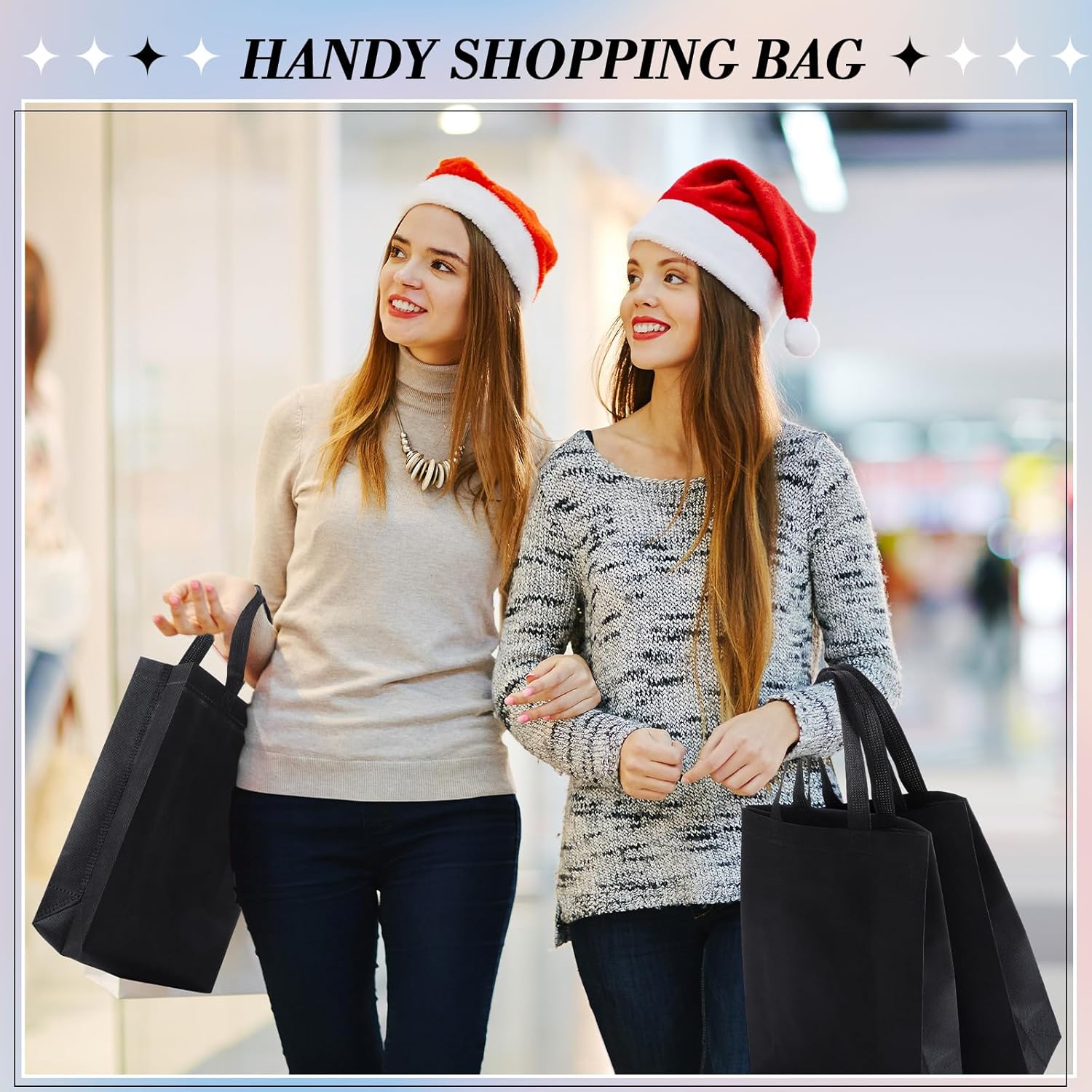 Zhehao 60 Pack Reusable Grocery Bags Non Woven Tote Bags 3 Sizes Shopping Bag with Handles Foldable Gifts Bag 9.8x13.8 & 11.8x15 &13.8x16.1 Inch(Black) - Image 2