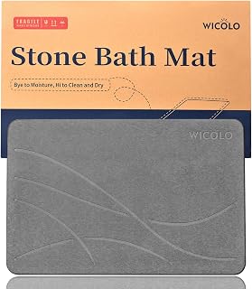 WICOLO Stone Bath Mat, Diatomaceous Earth Shower Mat Non Slip Instantly Removes Water Drying Fast Bathroom Mat Natural Easy to Clean (Dark Grey)