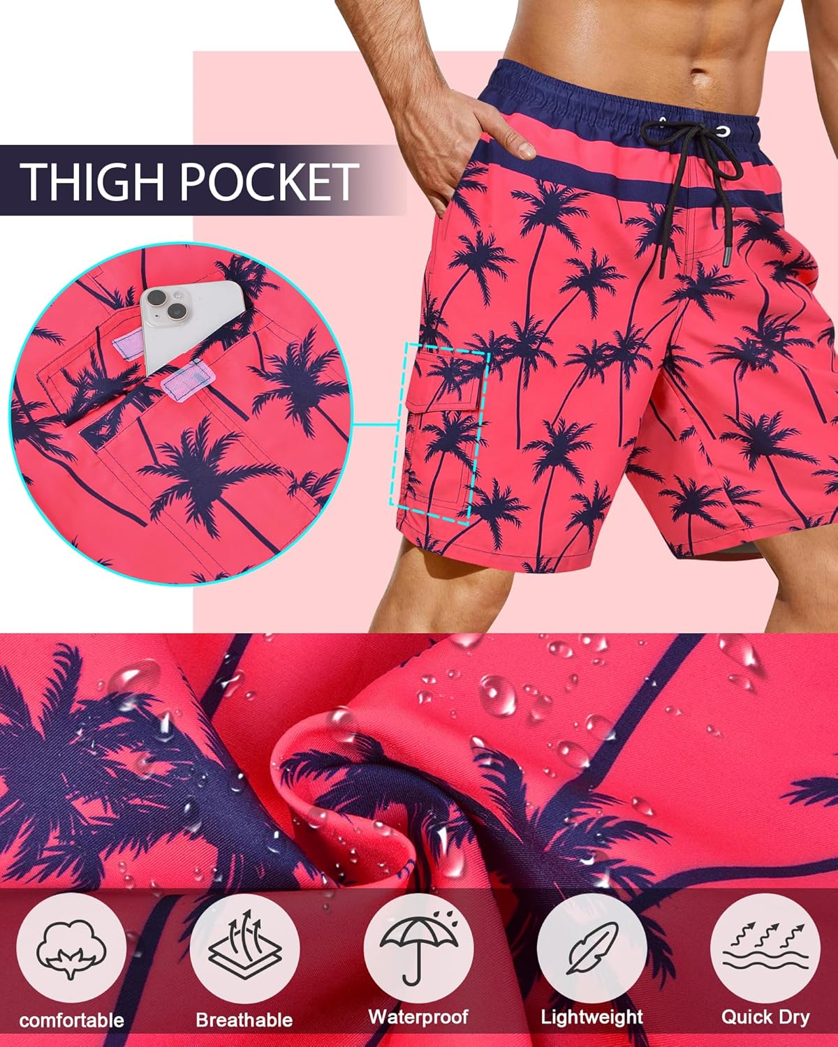 Mens Swim Trunks Bathing Suit 9" Board Shorts Quick Dry Swim Shorts Men Swimwear Mesh Lining Beach Swimsuit - Image 5