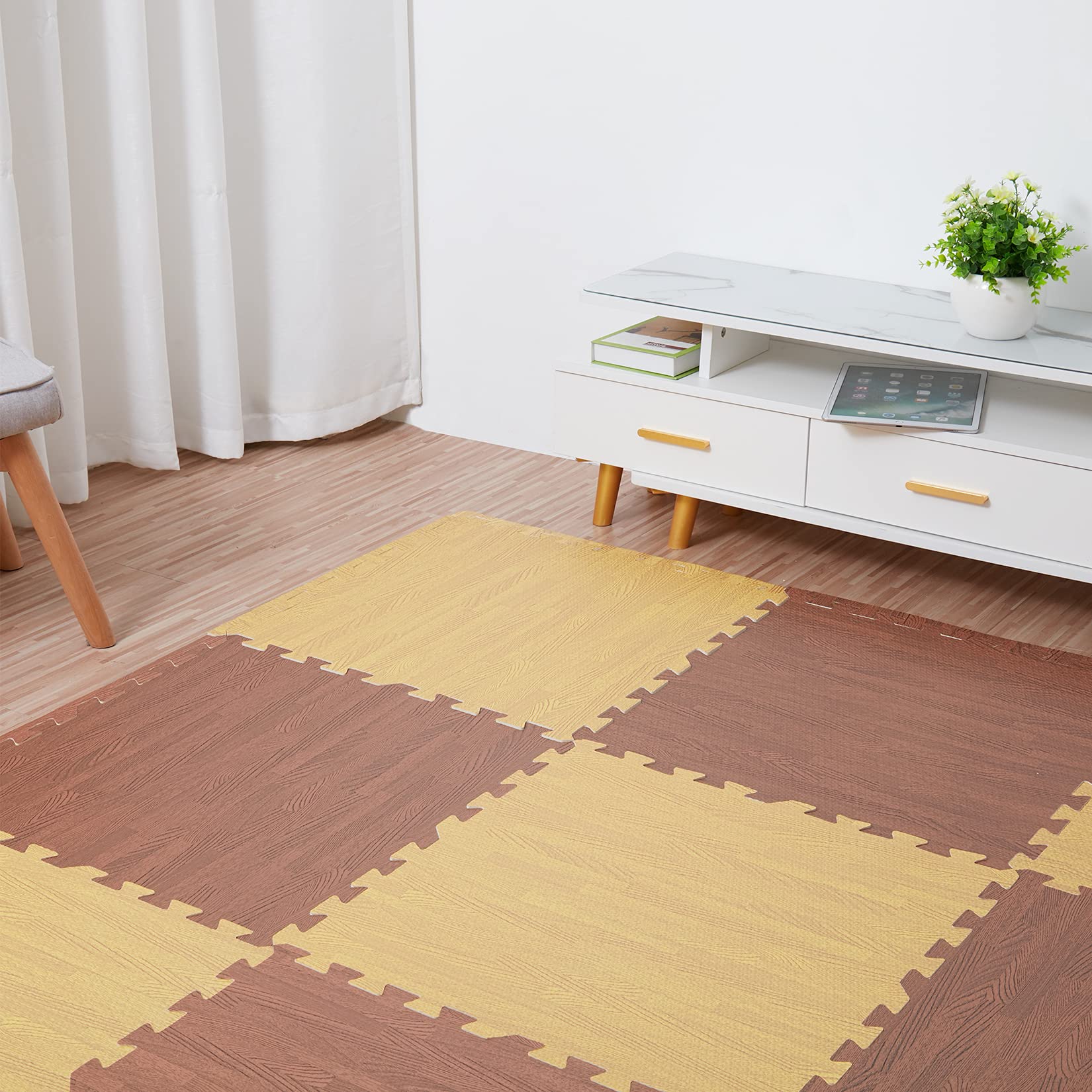 Wisfor Foam Floor Mats 12 PCS 60 x 60 x 1.2cm Wood Effect Soft Gym Home