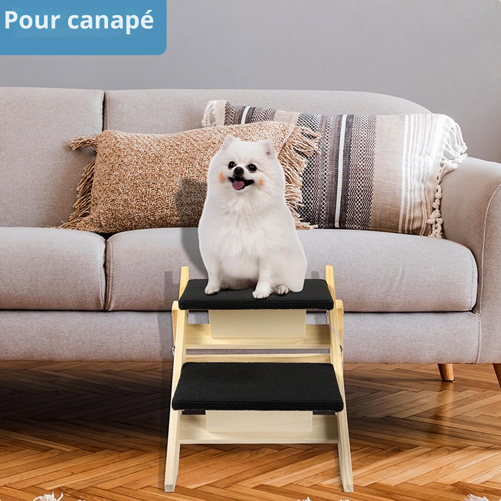 Rampe pliable 2 en 1 pour chien avec 2 marches, escaliers en bois durable pour chiens de petite et moyenne taille, escaliers pour animaux domestiques