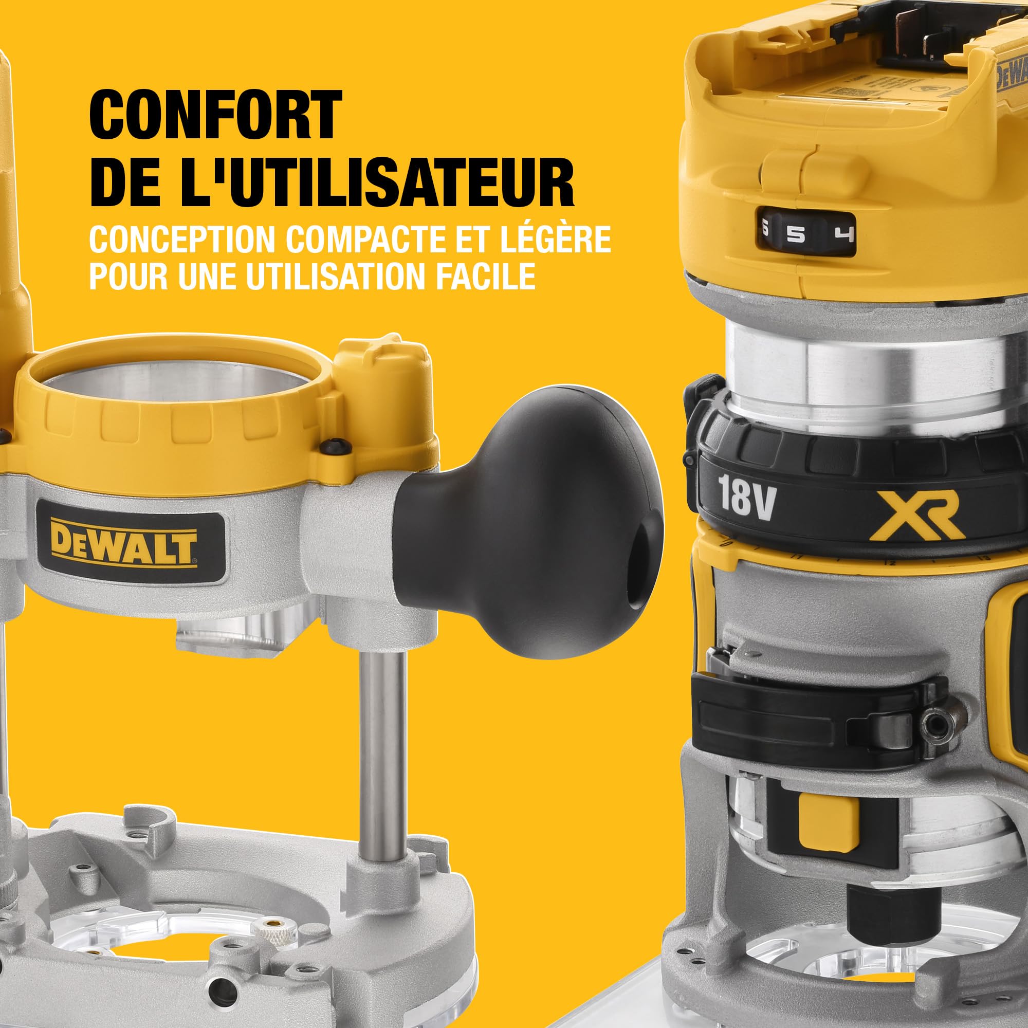 DEWALT - Affleureuse Défonceuse Compacte Brushless XR 18V 1/4" (8mm), avec coffret TSTAK, livré sans batterie, DCW604NT-XJ