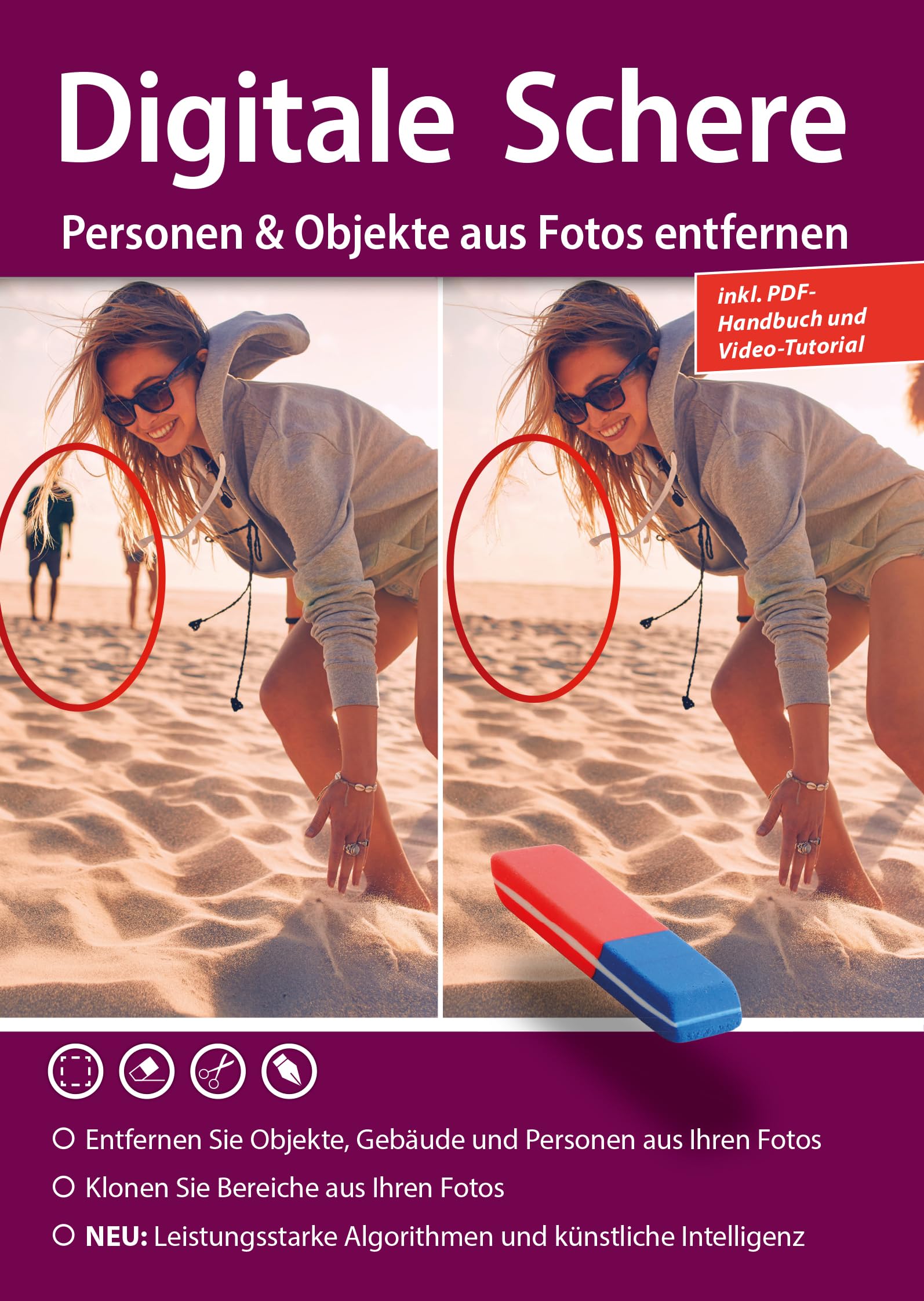 Digitale Schere - Objekte und Personen entfernen, Bildbearbeitung Foto Grafik Programm, Aktivierungscode per Email