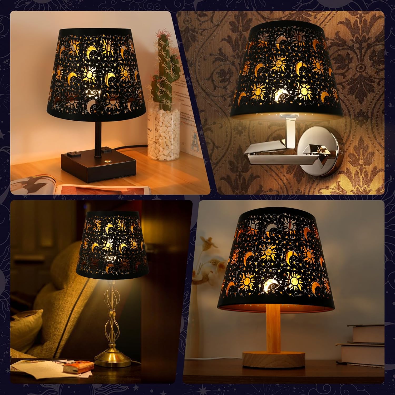 Metal Lamp Shade Set of 2, 5" Top X 7.5" Bottom X 6" High Etched Small Lampshade, Table Lamps Replacement Shade, Mini Lamp Shade for Table Lamp Bedroom Bedside Decor