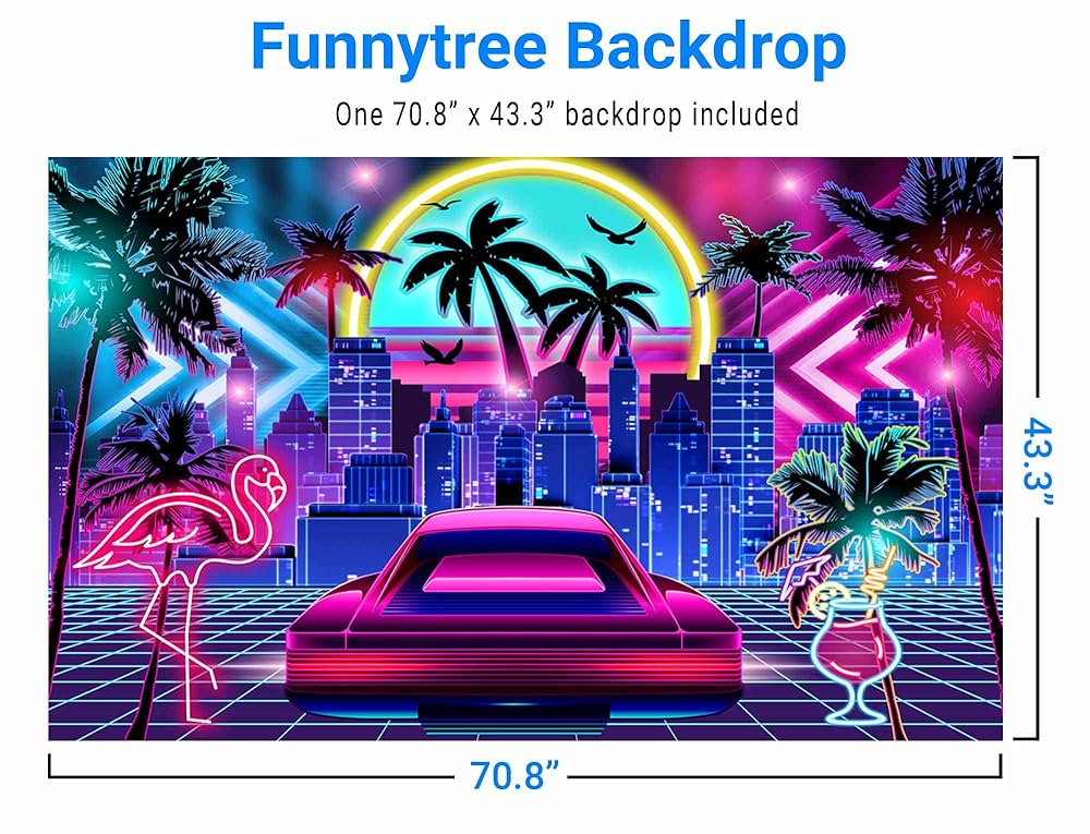 Amazon | Funnytree マイアミ背景幕 レトロ 80年代夏 ディスコ