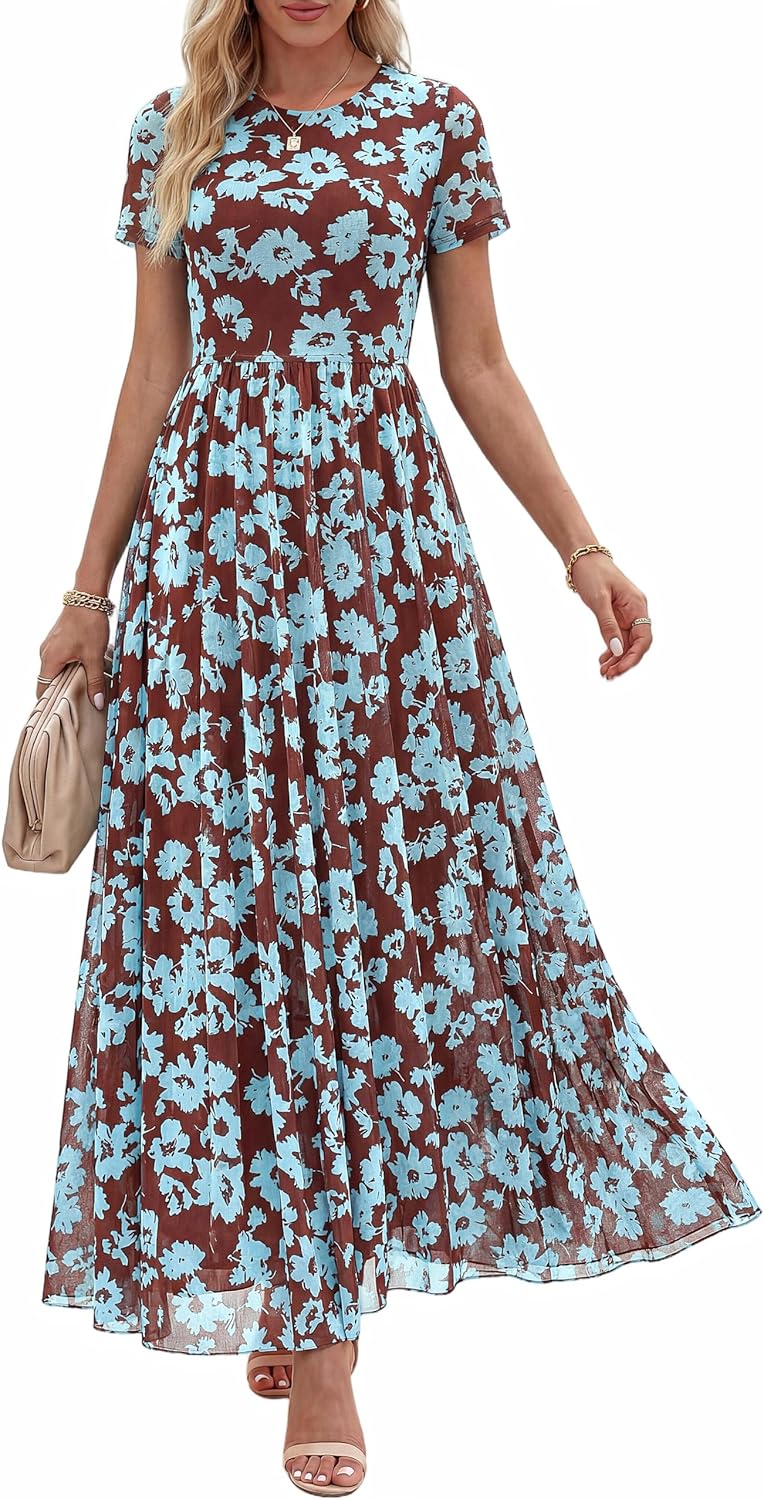 BTFBM Summer Dresses for Women 2026 Formal Short Sleeve Floral Homecoming Dress Maxi Wedding Guest Vacation Outfits