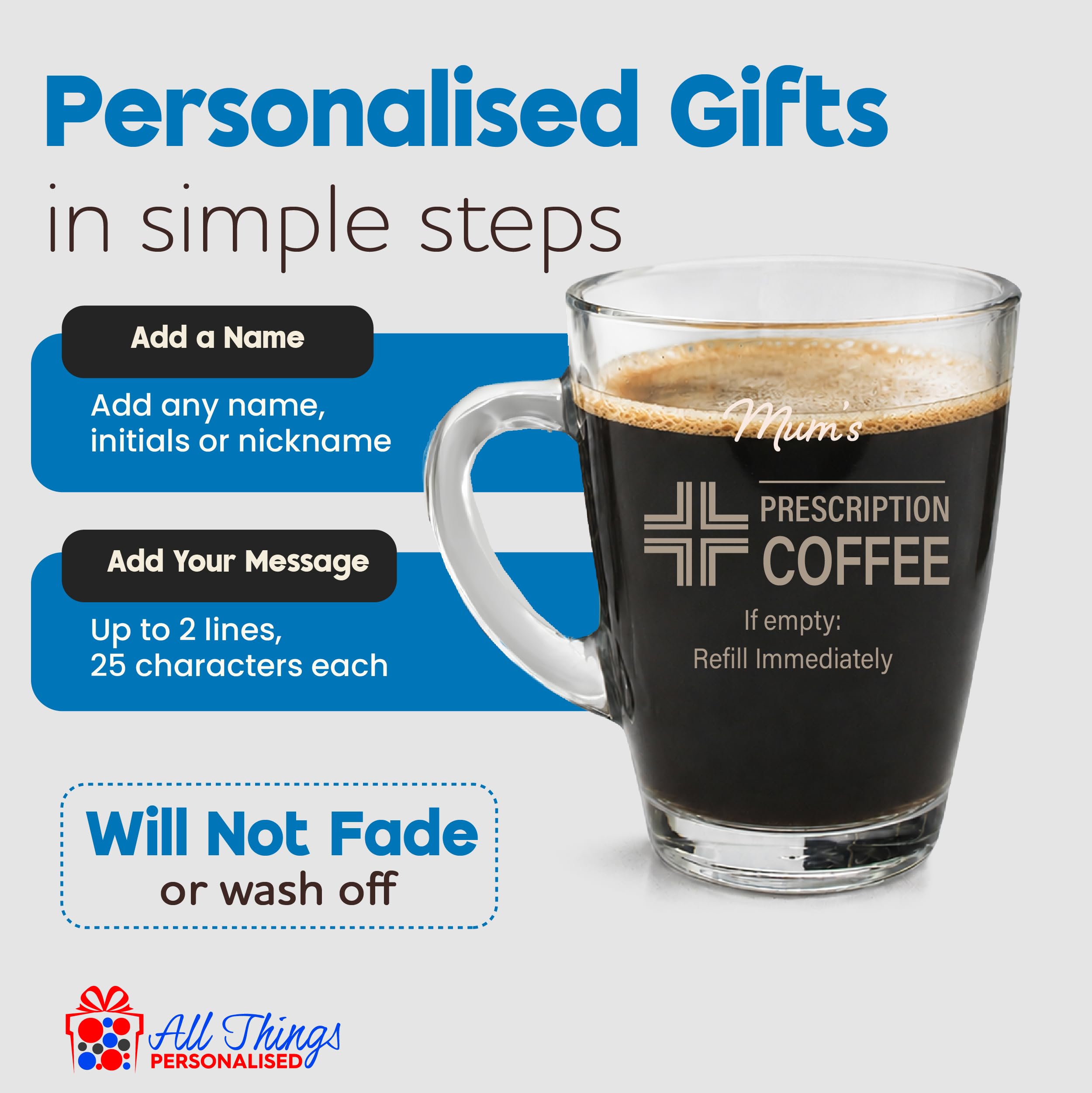 Taza de café grabada, receta personalizada para diseño de café, capacidad de 300 ml, taza de café de cristal, caja de regalo, regalo divertido