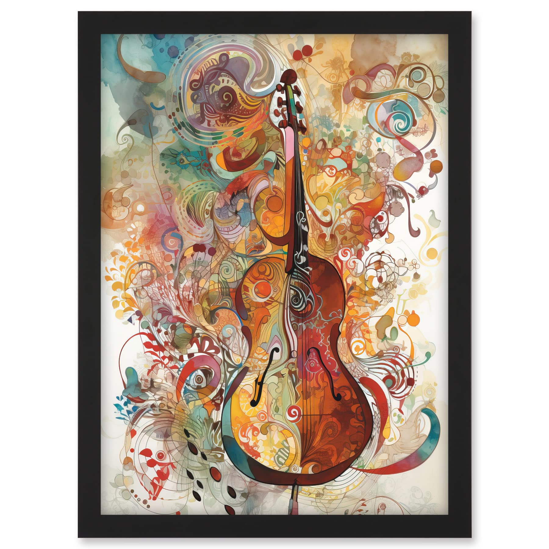 Artery8 Sensory Sonata Violin Music Note Synesthesia Shapes and Colours Modern Watercolour Illustration Artwork Framed A3 Wall Art Print