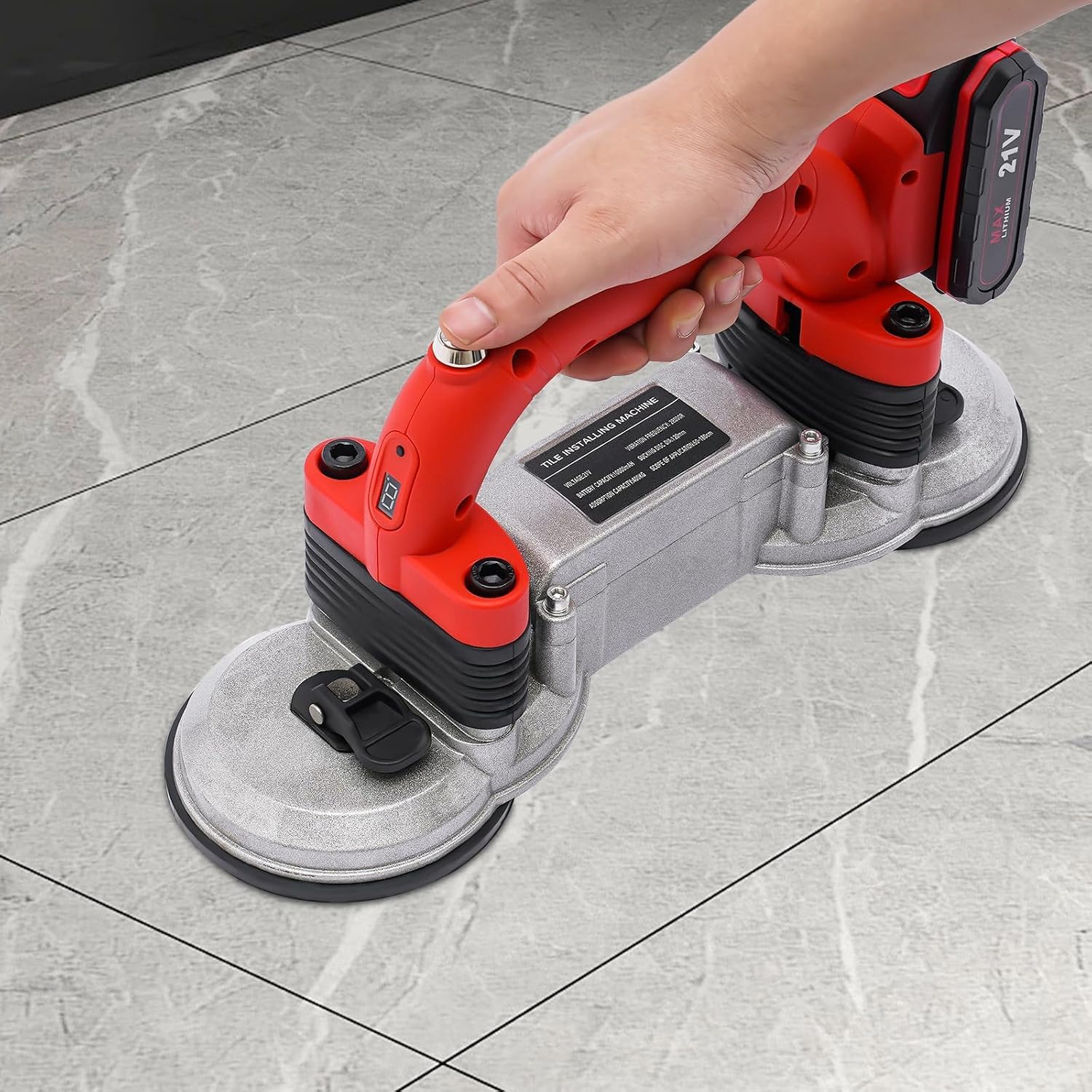 Utensile vibrante per piastrelle da 180 W, macchina per la posa di piastrelle con doppia ventosa, piastra per piastrelle manuale a 6 velocità, per la ristrutturazione della casa