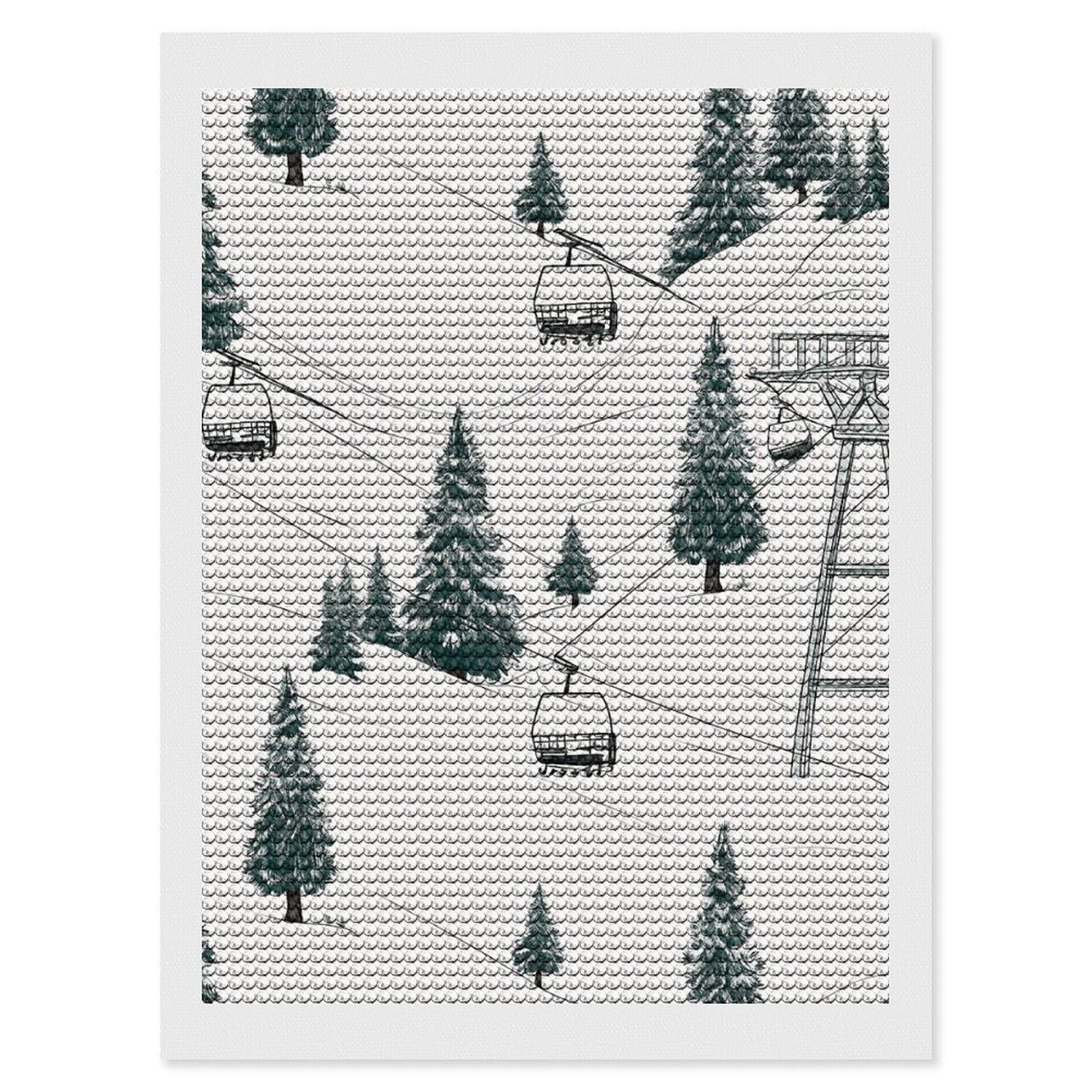 DWVTSLH Ski Lift with Fir Tree Diamond Painting Kits for Adults, Personalized Diamond Photo Art Full Drill, DIY 5D Diamond Art Painting Kits for Beginners, Home Wall Decor 12"x16"