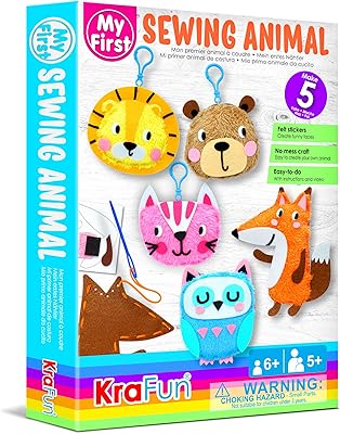 KRAFUN My First Sewing Animal for kids, Beginner Art & Craft, Includes 5 Easy Activities Stuffed Plushie Animal Dolls, Key...