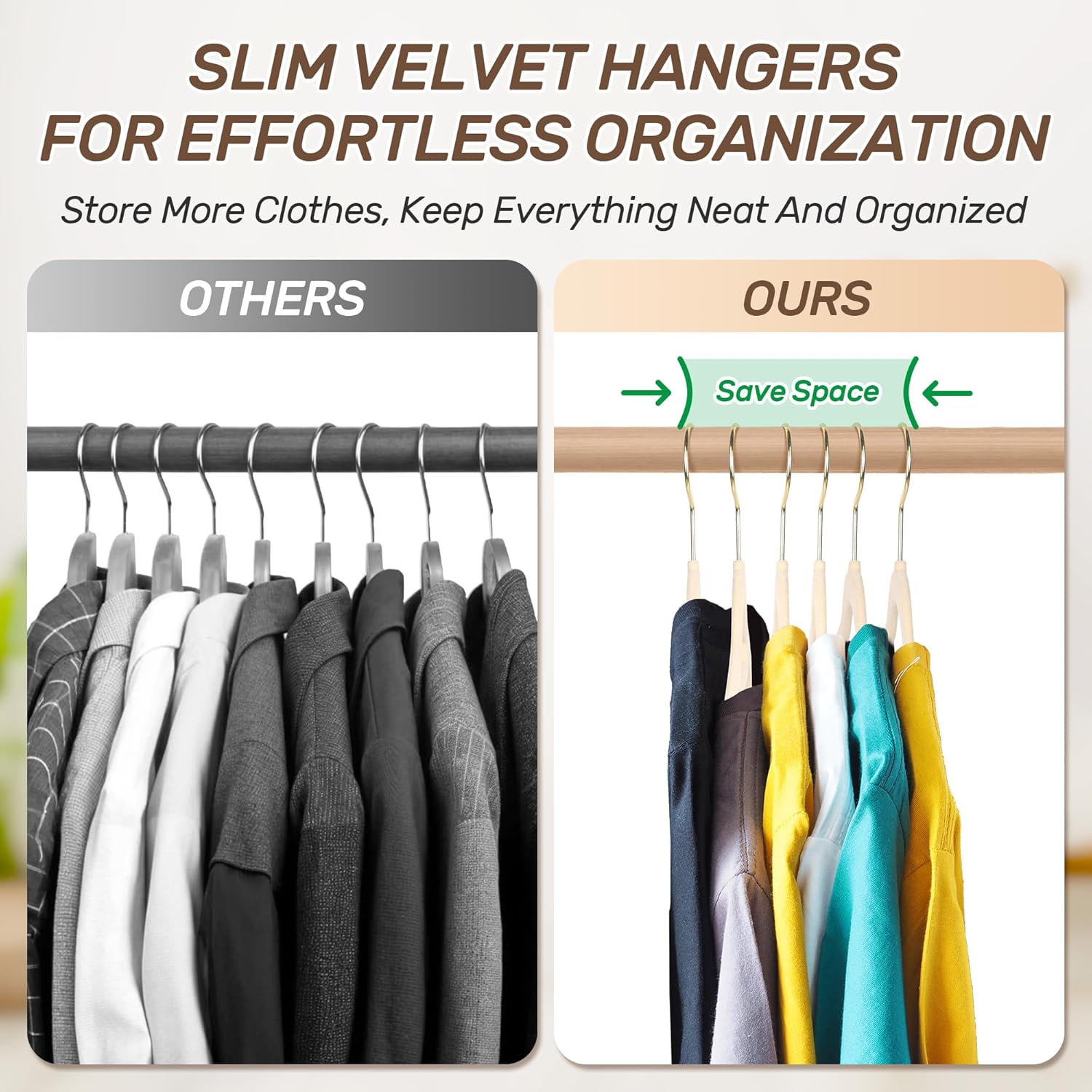 Sishynio Premium Velvet Hangers 30 Pack with Gold Hooks, Non-Slip, Space Saving Felt Clothes Hangers, Sturdy Slim Flocked Hanger for Dresses, Coats, Tie and Pants(Beige)