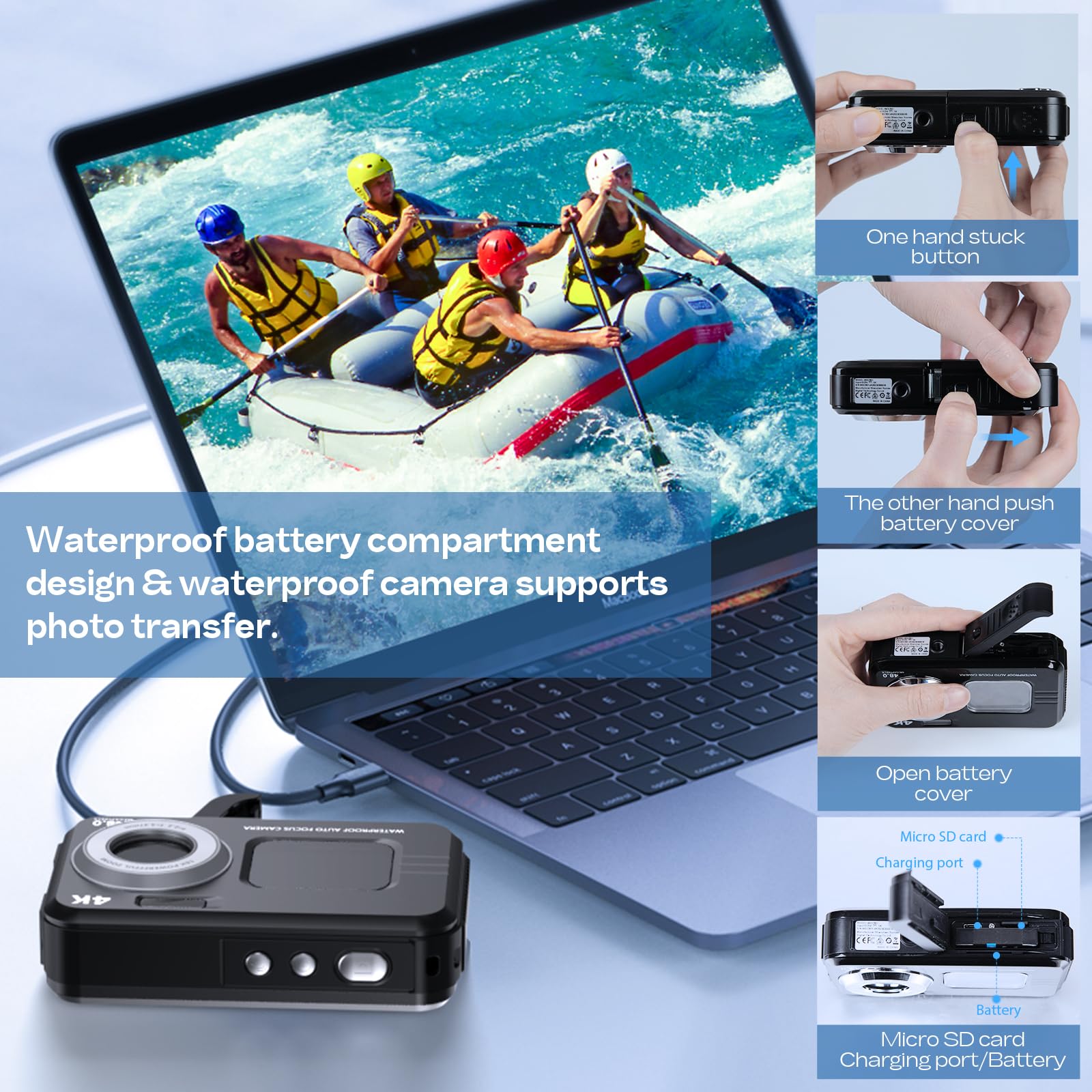 Appareil Photo Numérique HICSHON 4K étanche 48 MP Autofocus Caméra sous-Marine avec Carte mémoire 64 G Selfie Dual écrans avec Zoom 16X, Compact pour Enfants/débutants (Noir)