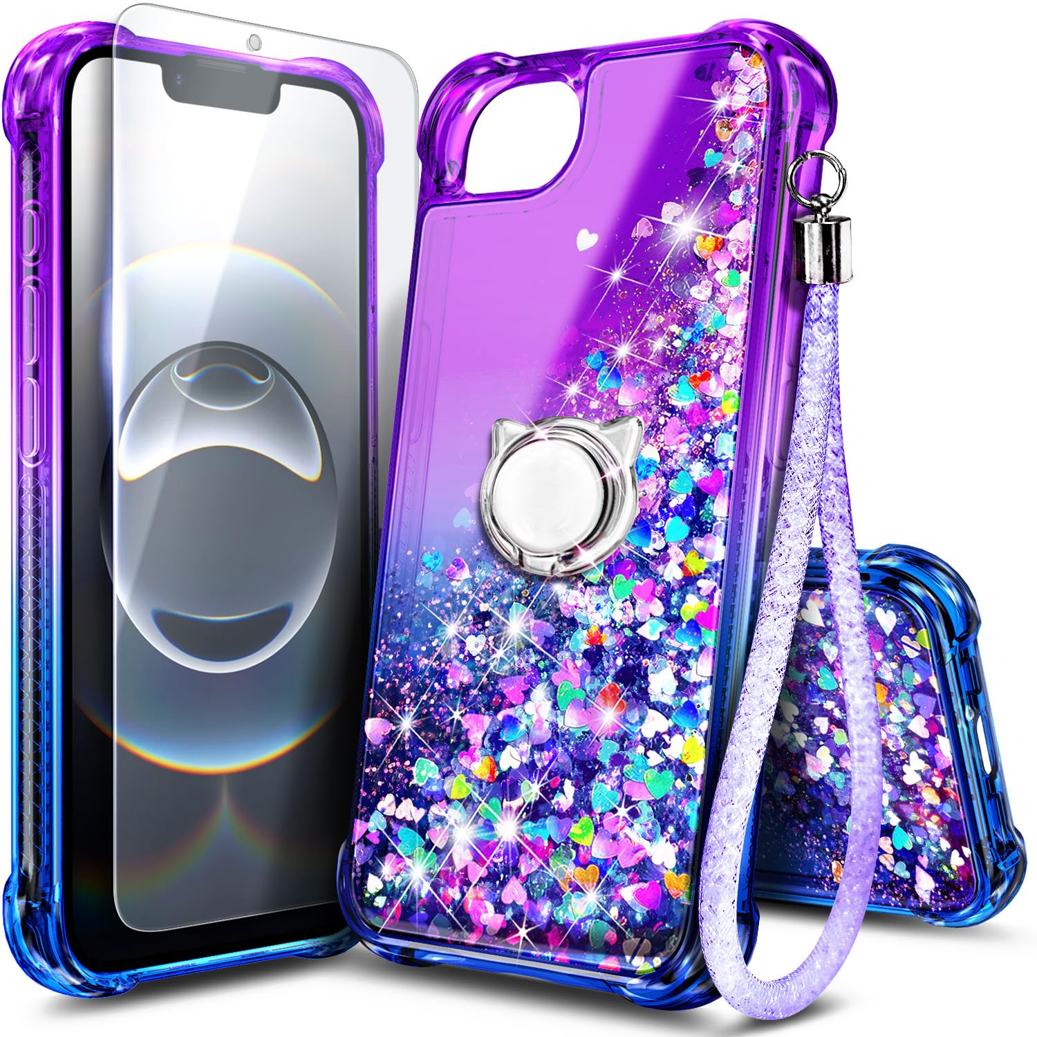 NGB for iPhone 17e Case &amp; iPhone 16e Case, Cute Liquid Glitter, Purple/Blue