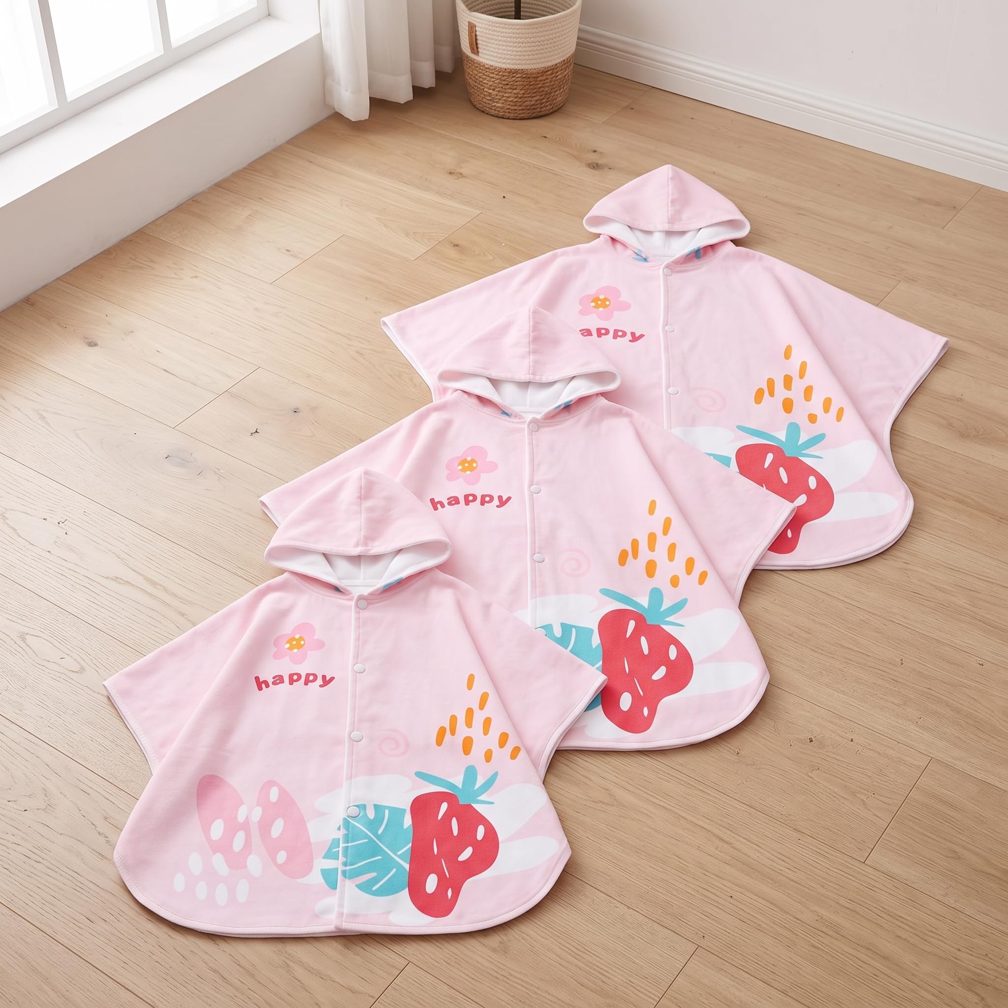 Badetuch mit Kapuze, Schnelltrocknend Strand für Mädchen und Jungen, Handtuch mit Kapuze, Erdbeerrosa, L-Größe【Geeignet für Körpergröße 115-150cm】