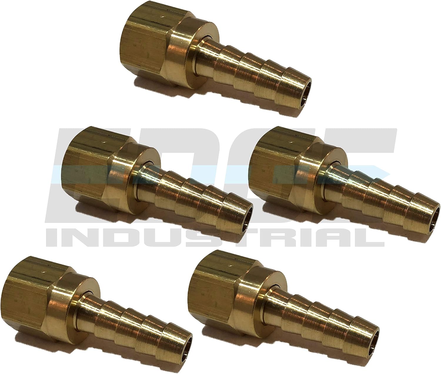 5/16" Hose ID to 5/16" 45° SAE/37° JIC Dual SEAT Female Flare Brass Swivel Connector Fuel/AIR/Water/Oil/Gas/WOG (Qty 05)
