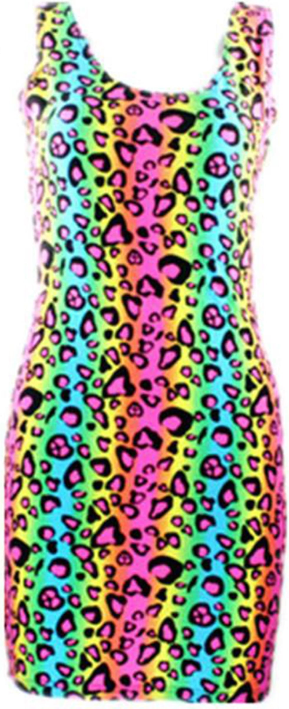 NEON NATIONEAST KNITTING Neon Multi Colored Cheetah Animal Print Tube Bodycon Party Dress Costume