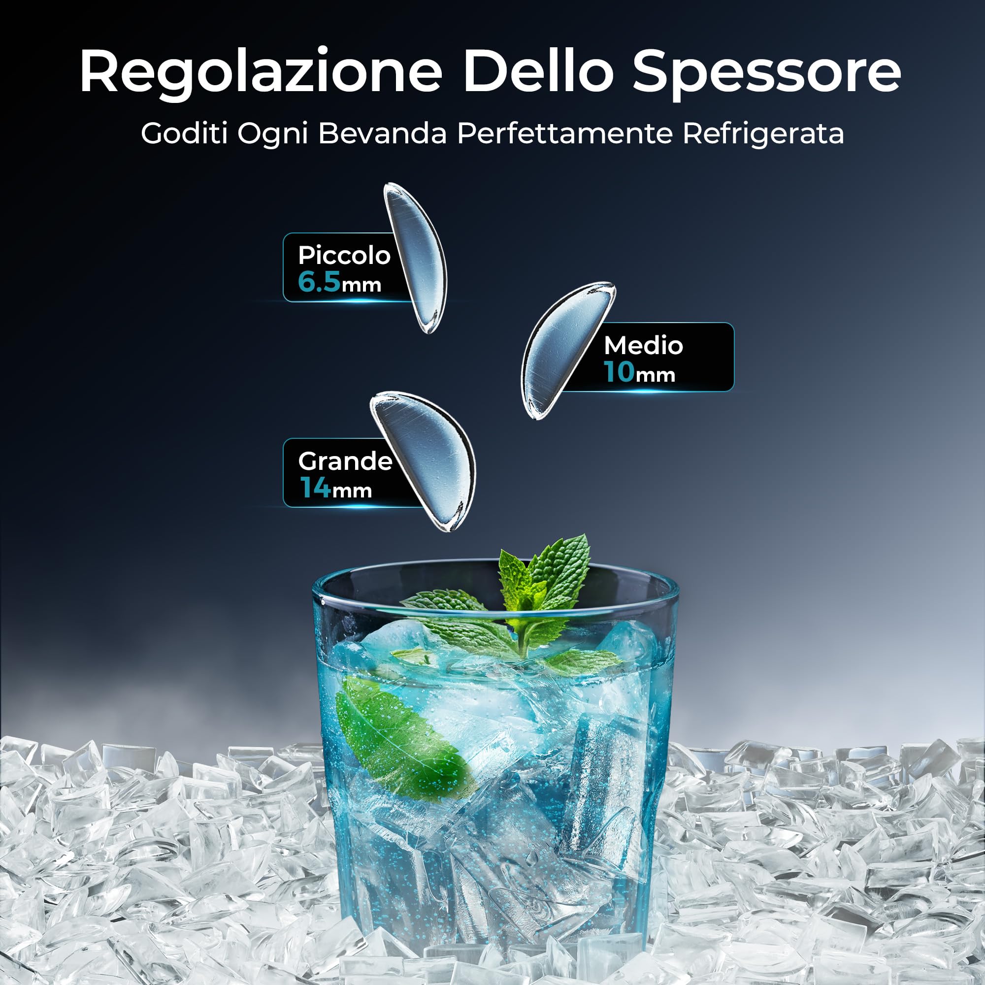 EUHOMY LunaArc™ Macchina Ghiaccio Mezzaluna, 1600Pz/24H Macchina per il Ghiaccio Casa, 16 Cubetti in 12 Min, 1.8L, Autopulente Ice Maker, 3 Dimensioni di Ghiaccio per Whisky/Caffè/Bevande