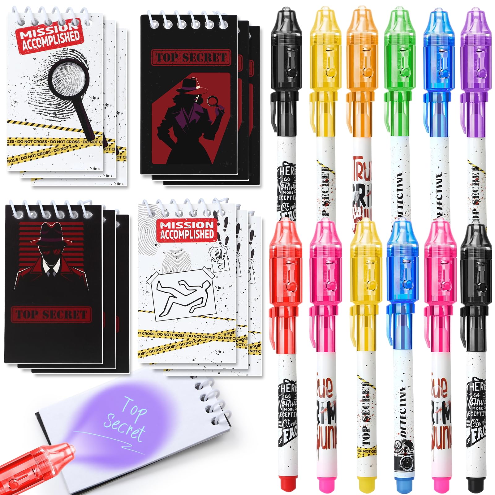 Detective Party Bags Fillers, Party Favours include Invisible Ink Pen with UV Light & Notebook, Spy Pinata Fillers Party Supplies Pre Filled Party Bags for Kids Boys Girls