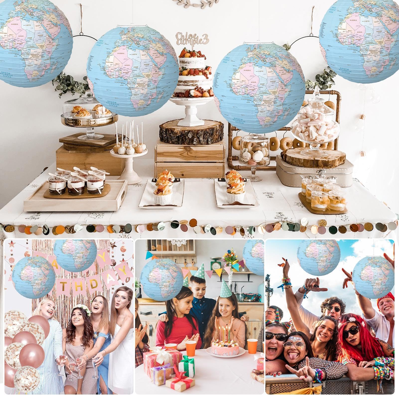 Decorazioni Festa Viaggio - 3 Striscioni 'Bon Voyage' Con Mappa Mondo Per Feste A Tema - Foto 3