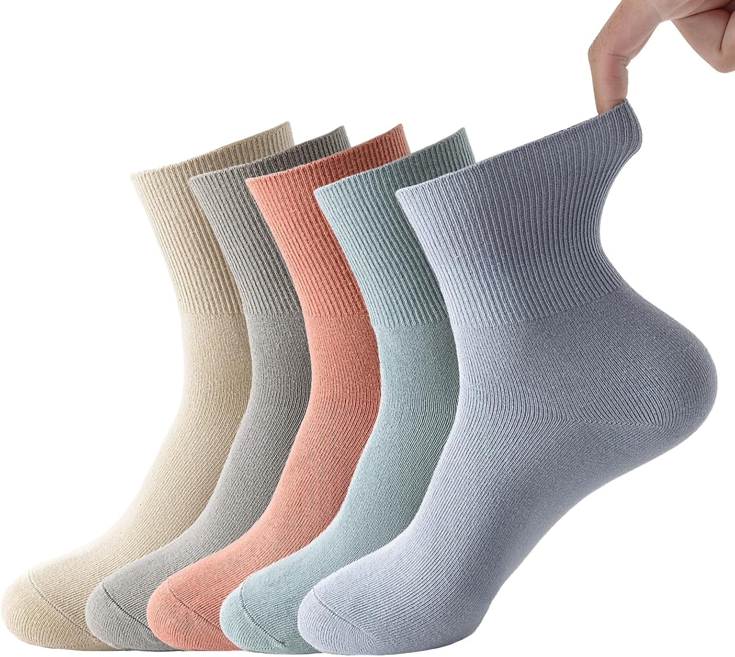Thin Cotton Socks for Women 6-10 | 5 Pairs | Wide Non Binding Ankle Socks Quarter Length | Daily Essentials Sock