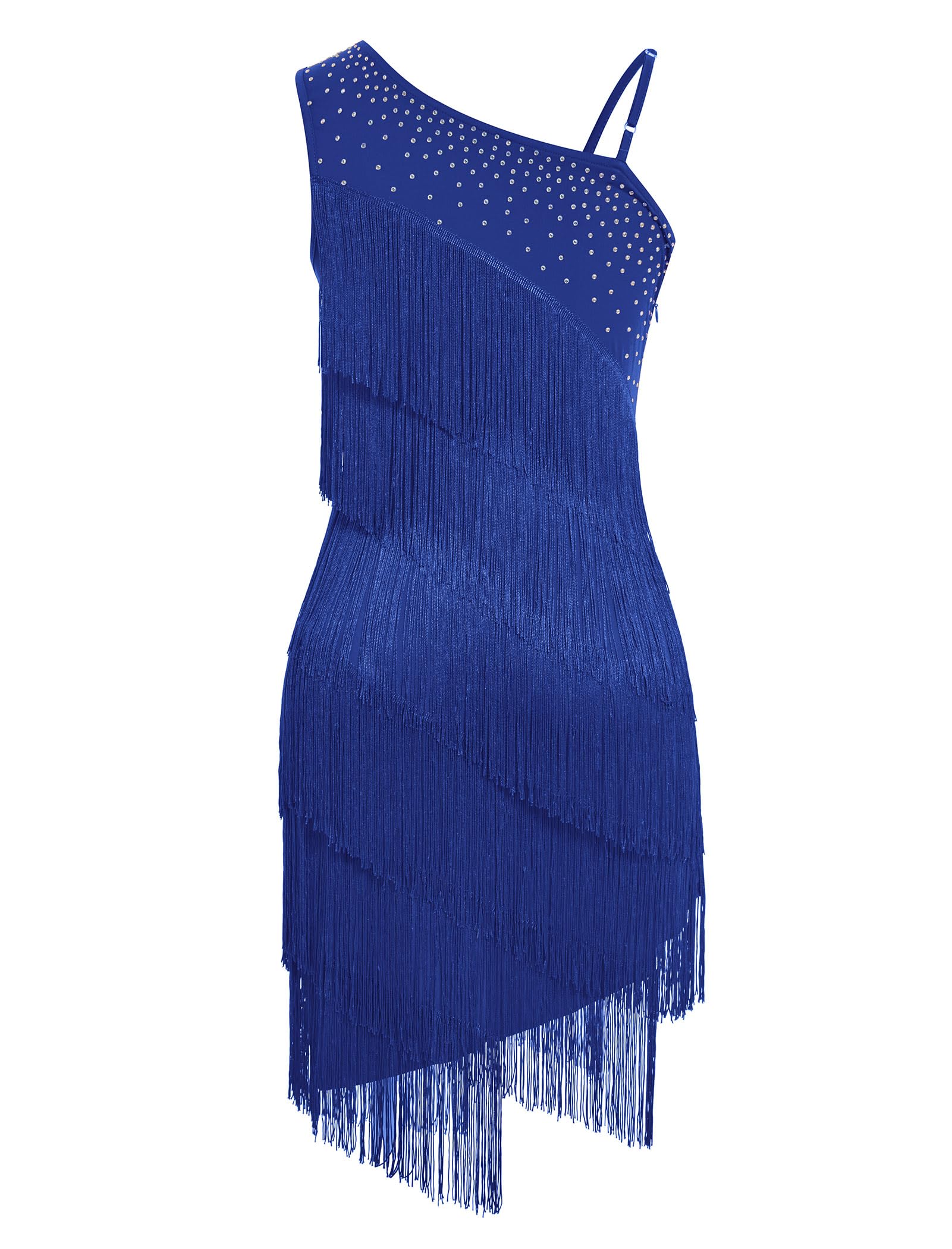 Donna Asimmetrica Una Spalla Strass Frange Latin Dance Dress 1920s Paillettes Nappa Flapper Abiti Salsa Cha-Cha Ballroom Dance Costume