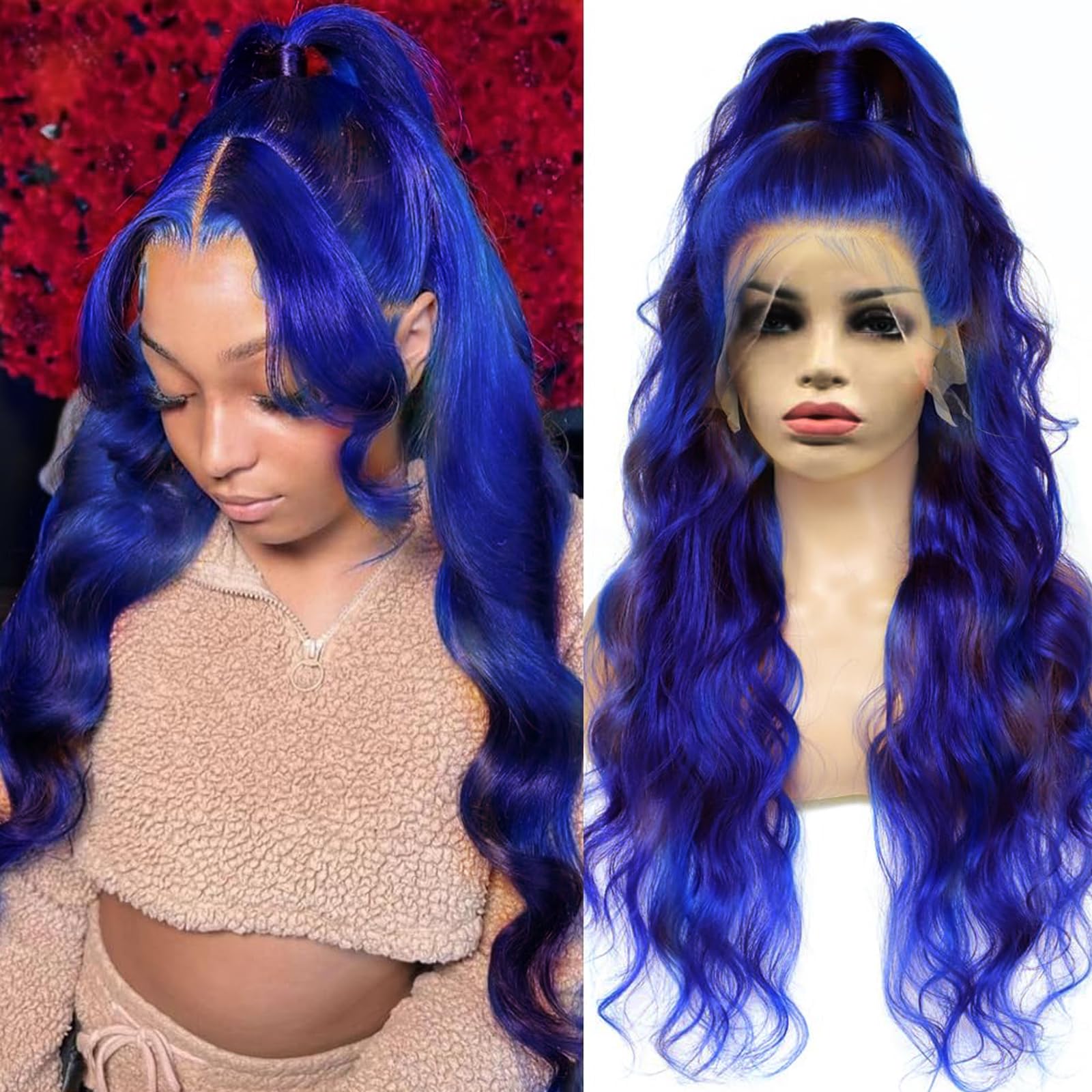 Amazon.com : Dark Blue Wigs Lace Front Wig Pre Plucked  display picture 1
