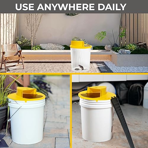 Miniatura 6 de Flip N Slide - Trampa para ratones con tapa de cubo 2 unidades  Trampa para ratones de reinicio automático de múltiples capturas para cubo de 5