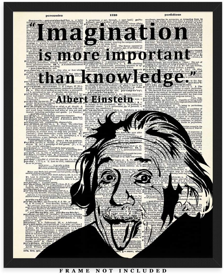 Motivational Wall Art "Imagination's Important" Albert Einstein Wall Art, Positive Affirmations Wall Decor for Bedroom, Teen Girl, Boy - Albert Einstein Quotes Posters Office Decor for Men, Women 8x10