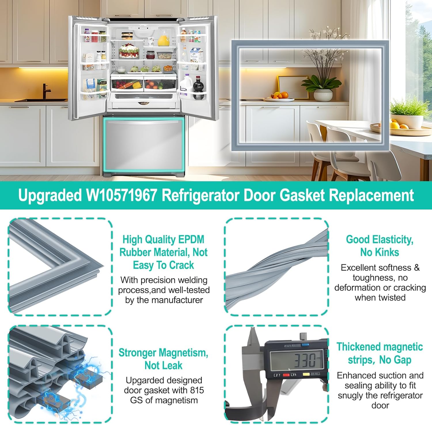 Upgarded W10571967 W10443320 Refrigerator Freezer Door Gasket for Whirlpool Refrigerator Seal WRF535SMBM00 Seal for KitchenAid freezer gasket KRFC302ESS00 KRFC300ESS01 Kenmore Maytag Gasket