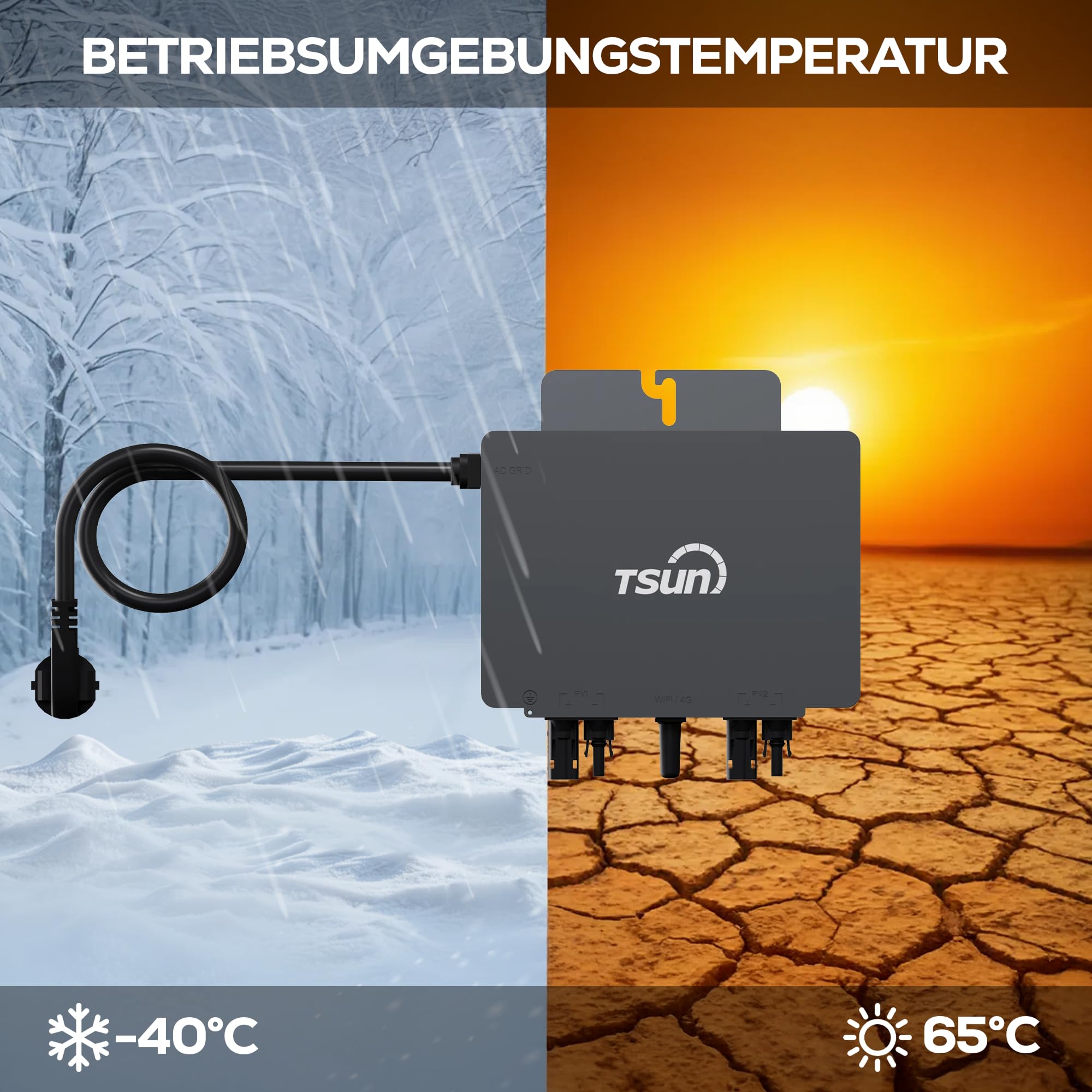 SUNNIVA® 1000W Balkonkraftwerk BIFAZIAL FULLBLACK komplett Steckdose TSUN 800 Watt Wechselrichter, Solaranlage Komplettset, 2x 500W N-Type Glas Bifacial Solarmodule, 5m Kabel & 4x 1m Solarkabel