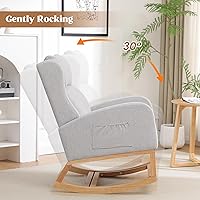 Vista 3 de Mecedora para cuarto de bebé, sillas mecedoras para mamá, cómoda silla mecedora estilo wingback con reposapiés y bolsillo lateral para cuarto