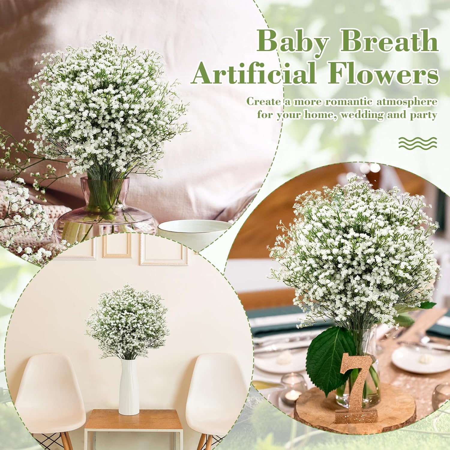 Yunlly 200 Pcs Babys Breath Artificial Flowers Gypsophila Artificial Flowers Wedding Party Decoration Faux White Flowers Bulk Floral Arrangement for Home Decoration Garden Office - Image 5