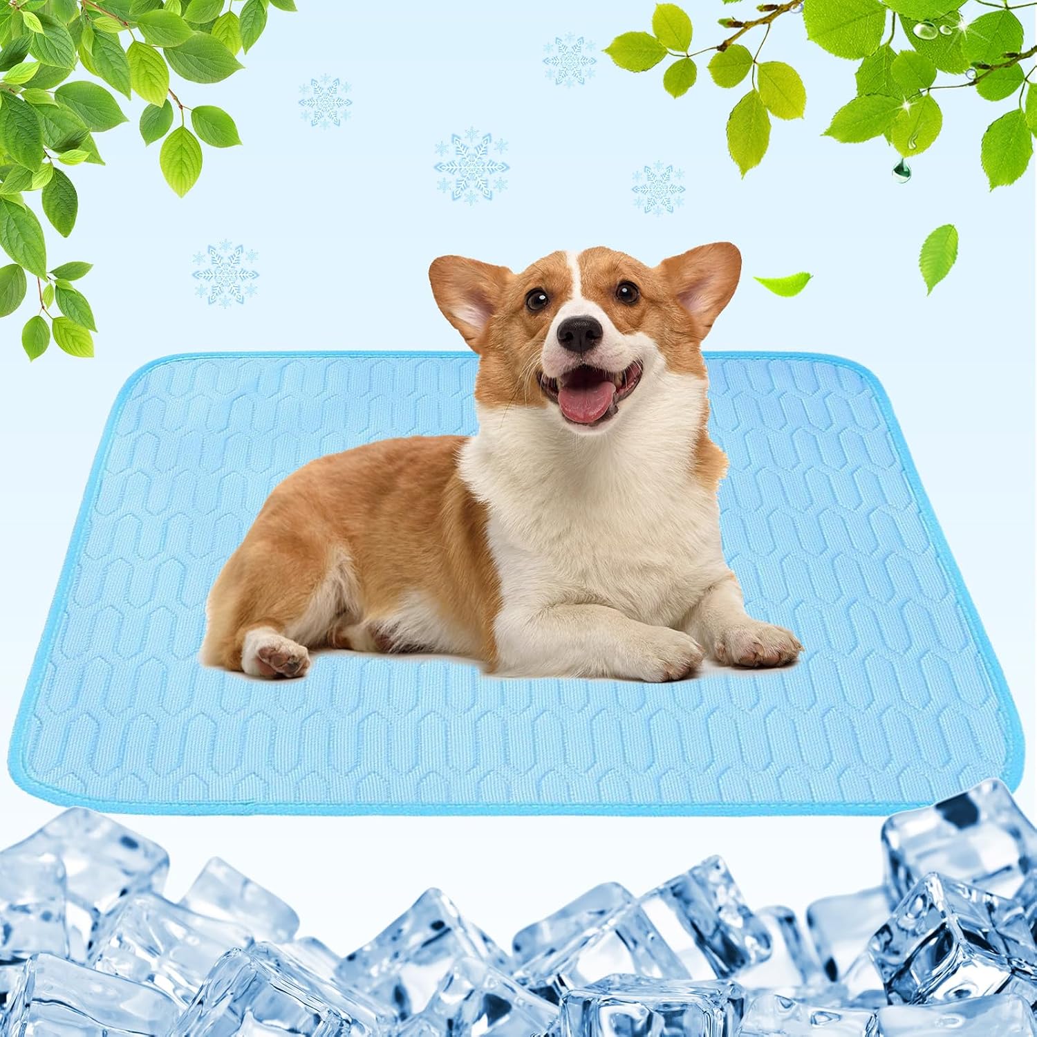 Aitsite Selbstkühlende Hundematte 50x70cm, Kühlmatte Hund & Katze waschbar aus Eisseide, Kühldecke für Hunde für Zuhause Auto Reise, Sommer Kühlkissen für große & kleine Haustiere Blau