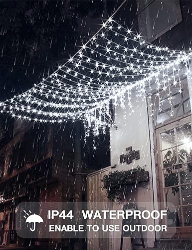 Miniatura 4 de suddus Cortina de luces blancas para pared de dormitorio, 200 luces LED parpadeantes con control remoto con 8 modos de temporizador, tira de luces