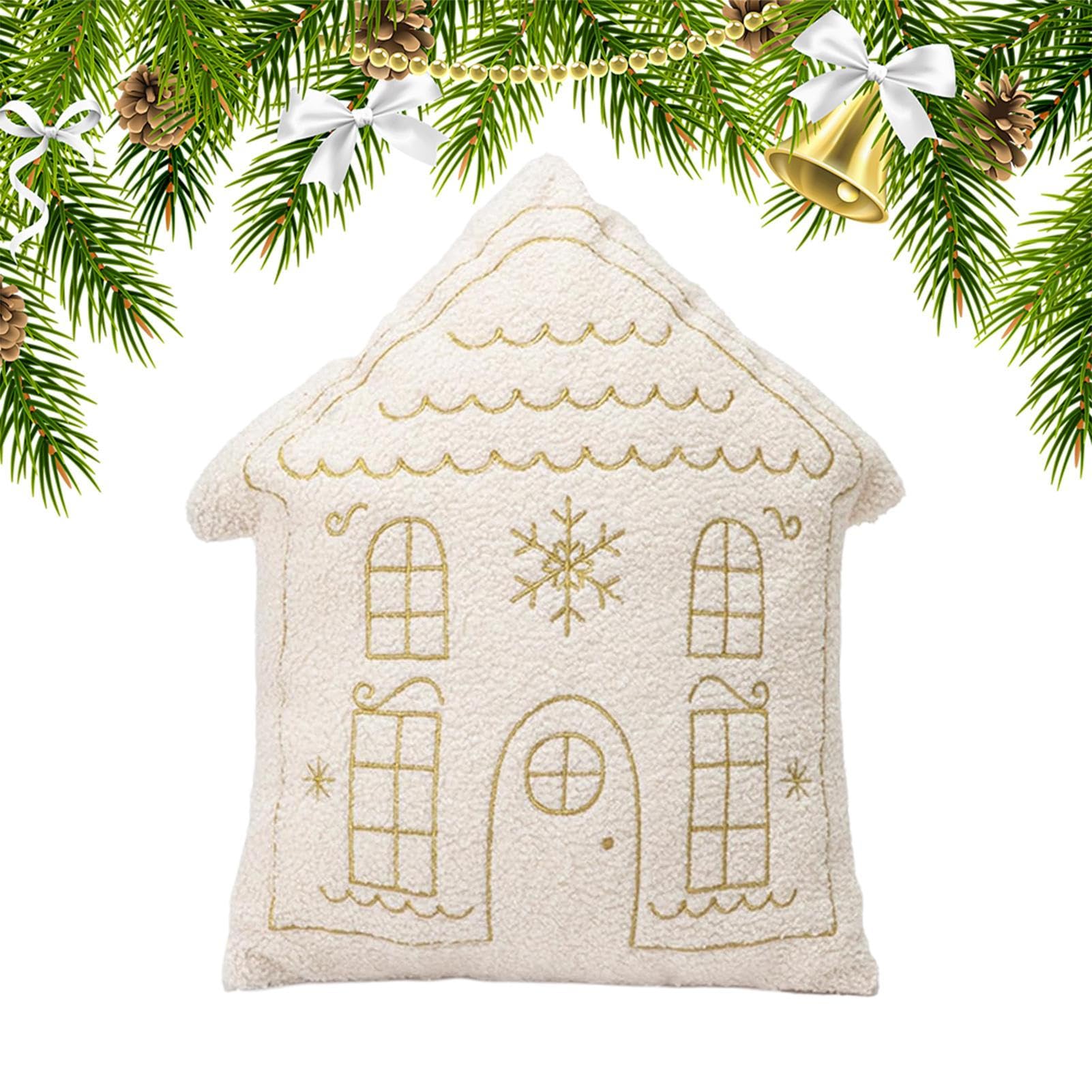 Oreiller maison de Noël en peluche douce, cadeau festif idéal