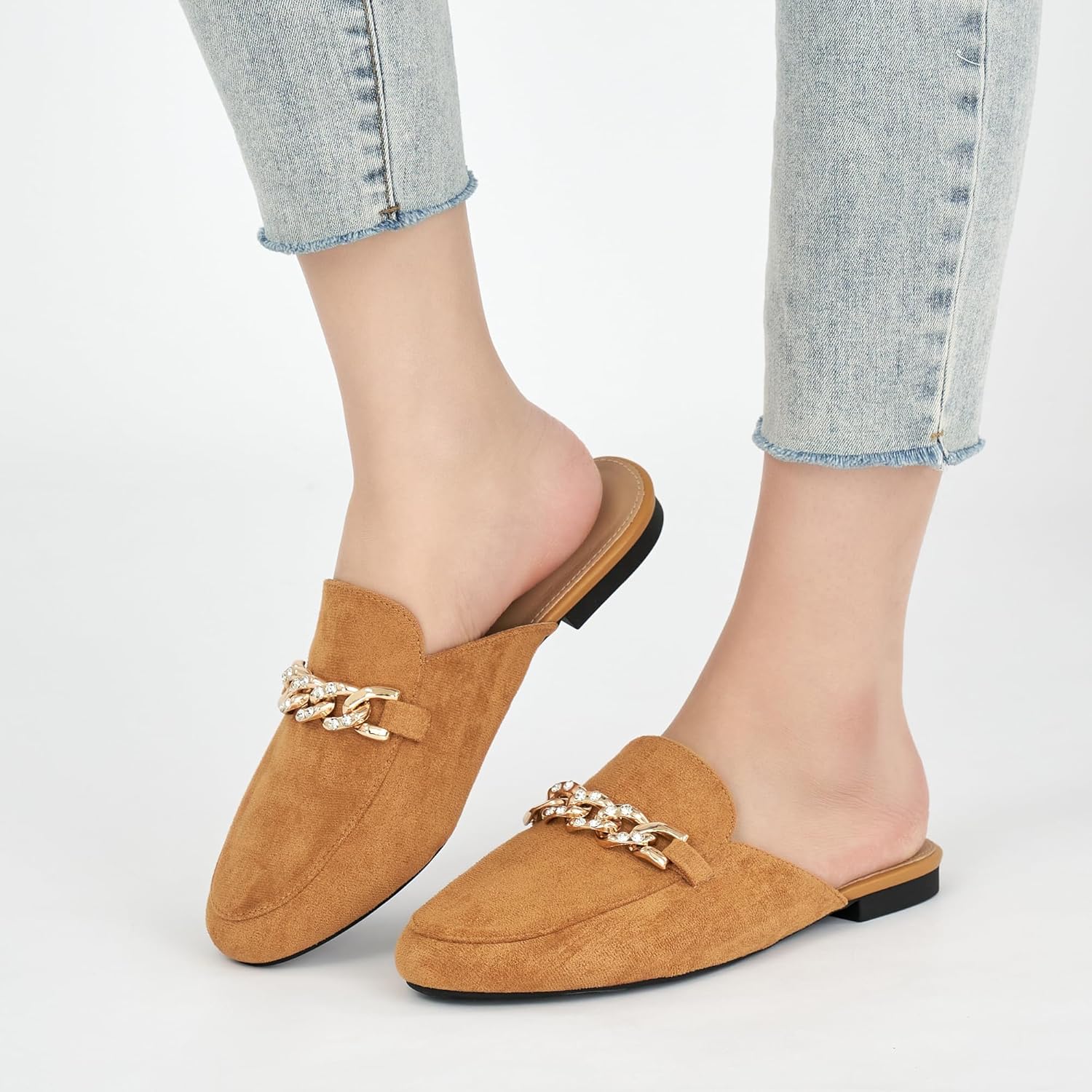 Ecetana Women Mules Flats Shoes Comfortable Closed Toe Slip on Suede Buckle Slides Business Casual Dress Backless Loafers - Image 6