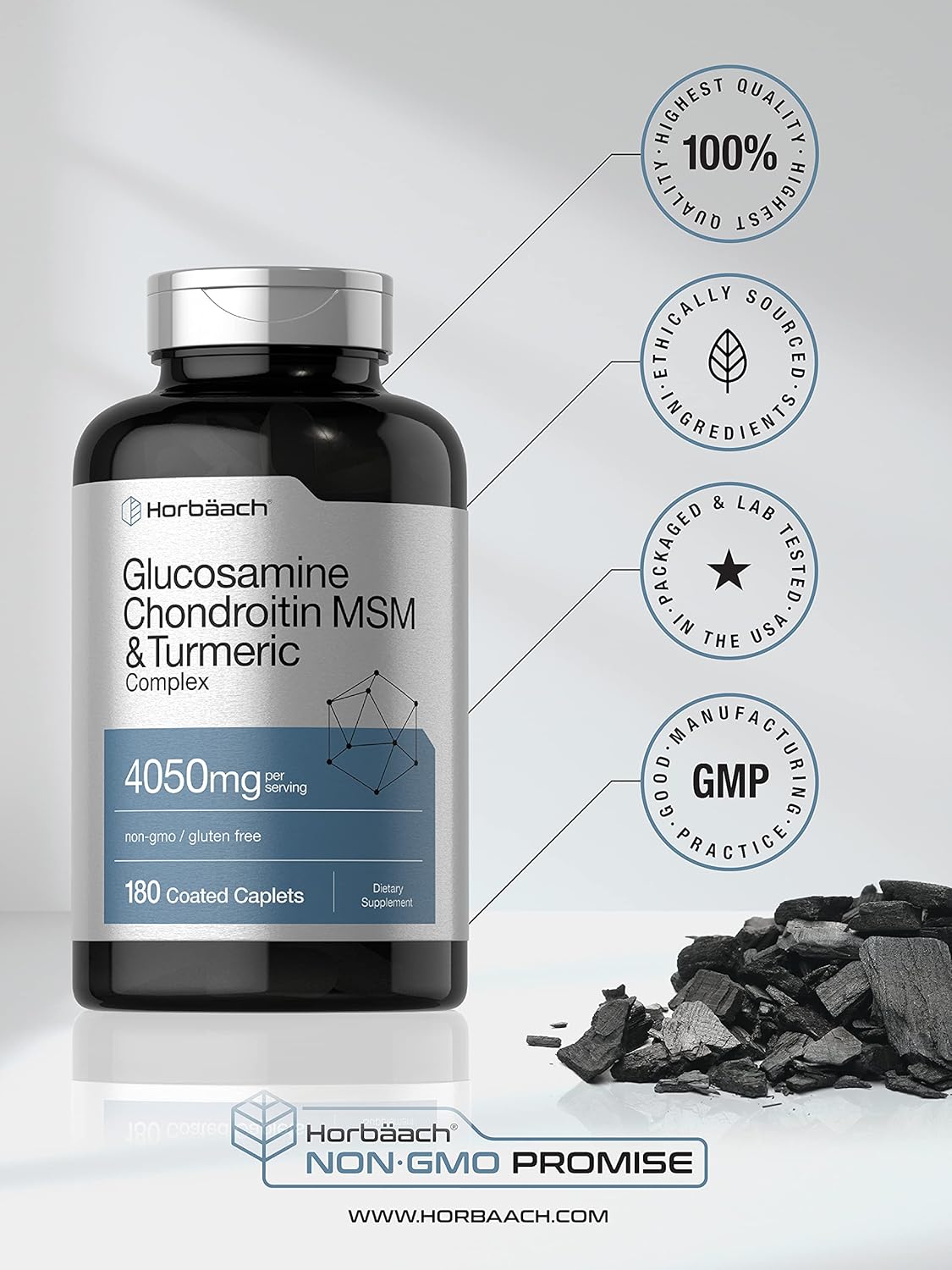 Glucosamine Chondroitin with Turmeric & MSM | 4050 mg | 180 Caplets | Advanced Joint Support Supplement | Non-GMO, Gluten Free | by Horbaach : Health & Household