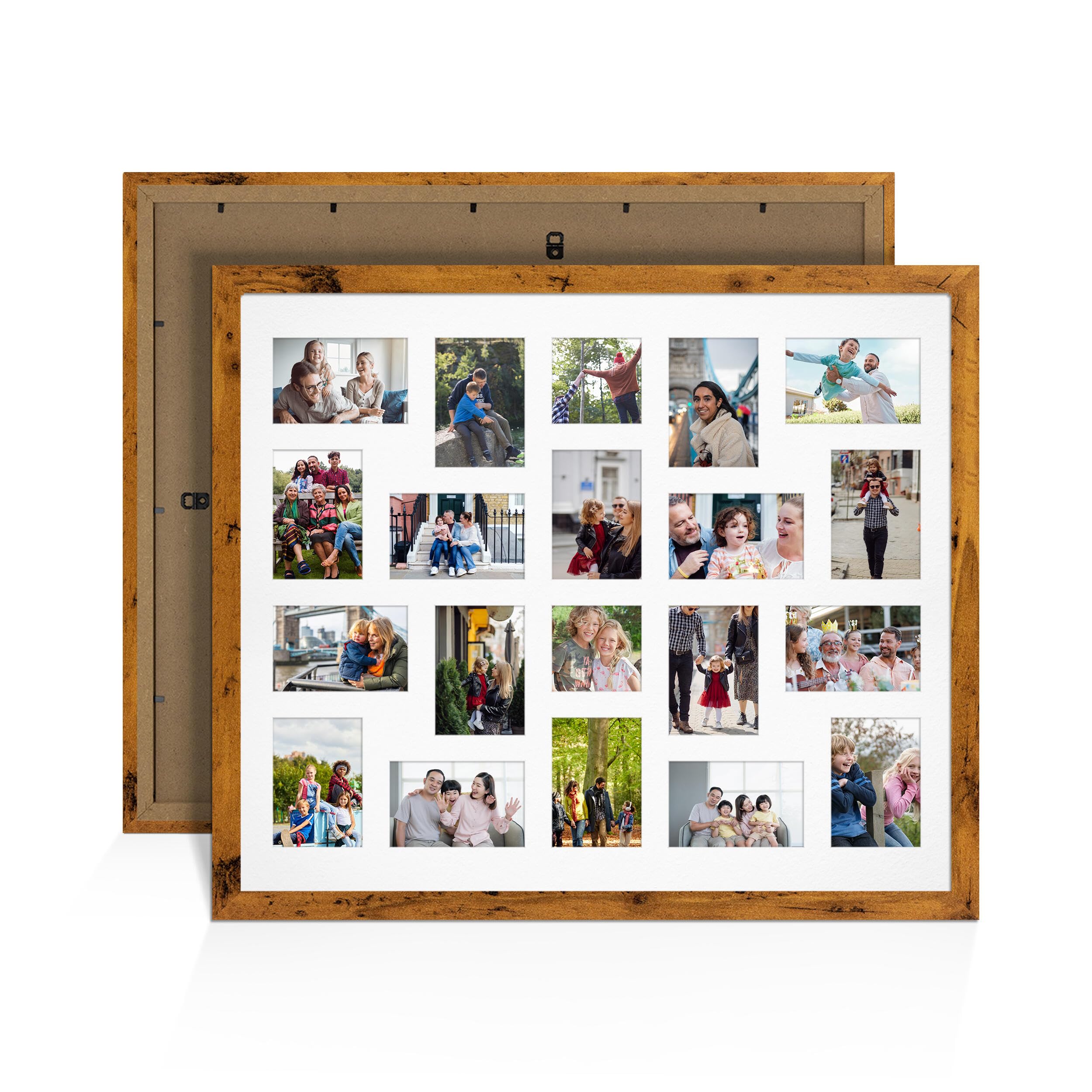 Alison Kingsgate Rustic Oak 80x70cm Photo frames for multiple pictures - 20 Apertures Collage Frame with White Mount- Holds (18x) 6x4 & (2x) 4x4 Photos - Engineered Wood & Perspex — image 1