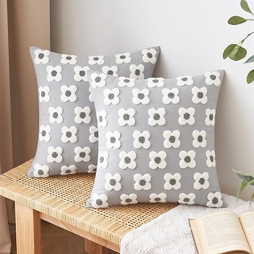 EMEMA Juego de 2 fundas de cojín decorativas de jacquard, diseño de flores de sol, para sofá, cama, sala de estar, dormitorio, 18 x 18 pulgadas,