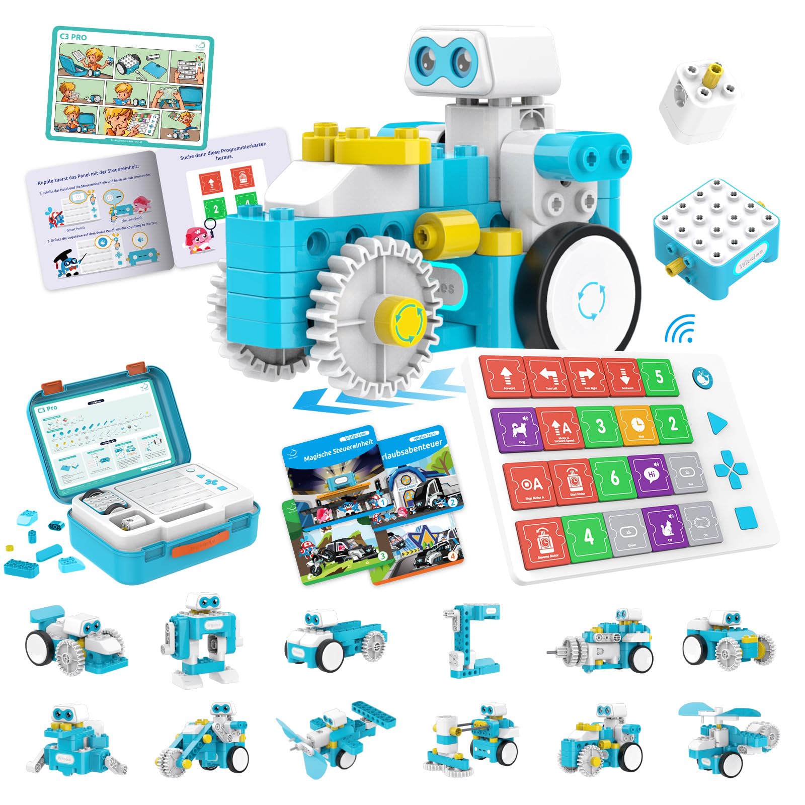 WhalesBot C3 Pro 12-in-1 Mint Roboter Bausatz, Klemmbausteine ohne Bildschirm, Intelligentes Panel zum Programmieren, Kreatives Lernspielzeug & Geschenk für Kinder ab 5 Jahren