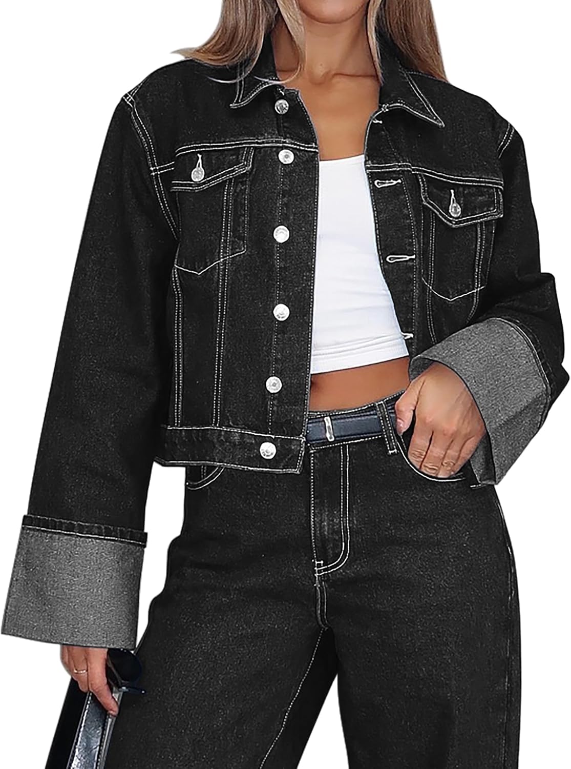 Denim Jacket for Women Button Down Crop Jean Jacket Women Casual Outerwear 2026 Trendy