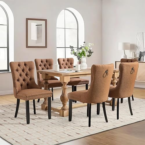 Miniatura 73 de Juego de 6 Sillas de Comedor Tapizadas en Terciopelo, Sillas Laterales de Cocina de Estilo Moderno con Ribete de Tachuelas y Patas de Madera, Anillo
