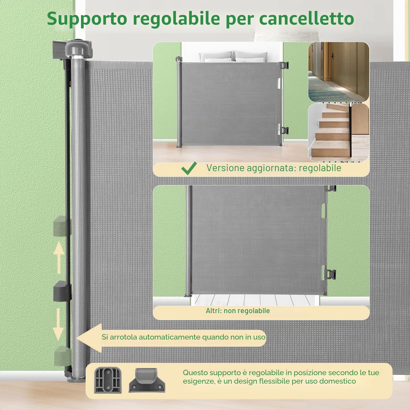 Cancelletto per Bambini Estensibile, 0-140 cm Cancello di Sicurezza Retrattile per Bambini e Animali Domestici per Scale e Corridoi Interni ed Esterni (Grigio)