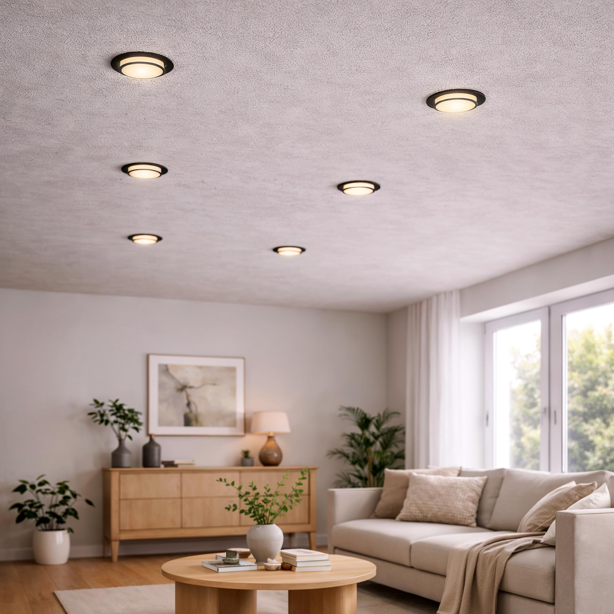 SSC-LUXon LAGO LED Einbauspot 4 Stück schwarz indirekt 4W 3 Lichtfarben | Vier Design-Deckenspots schwarz mit indirektem Licht - warm / neutral / tageslicht, schwenkbar, inkl. LED, nur 35mm tief