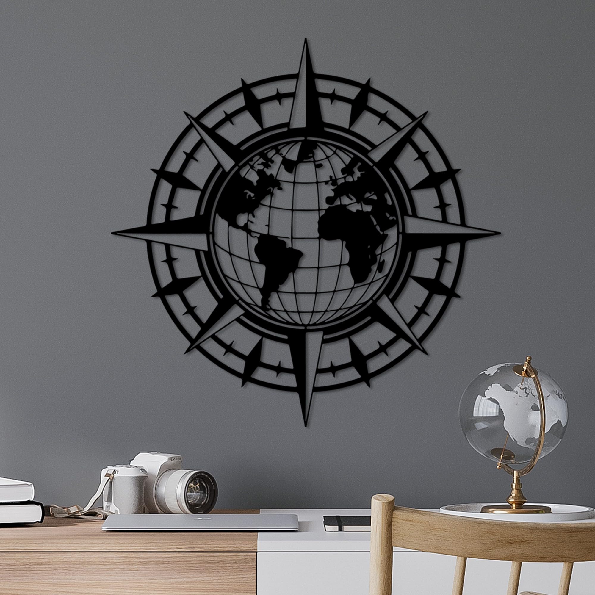 Hanah Home Stylish Black Decorative Metal Wall Accessory, 49 x 49 cm, 100% Metal, 1.5 mm Thick, Easy Wall Mounting, Perfect for Modern Decor